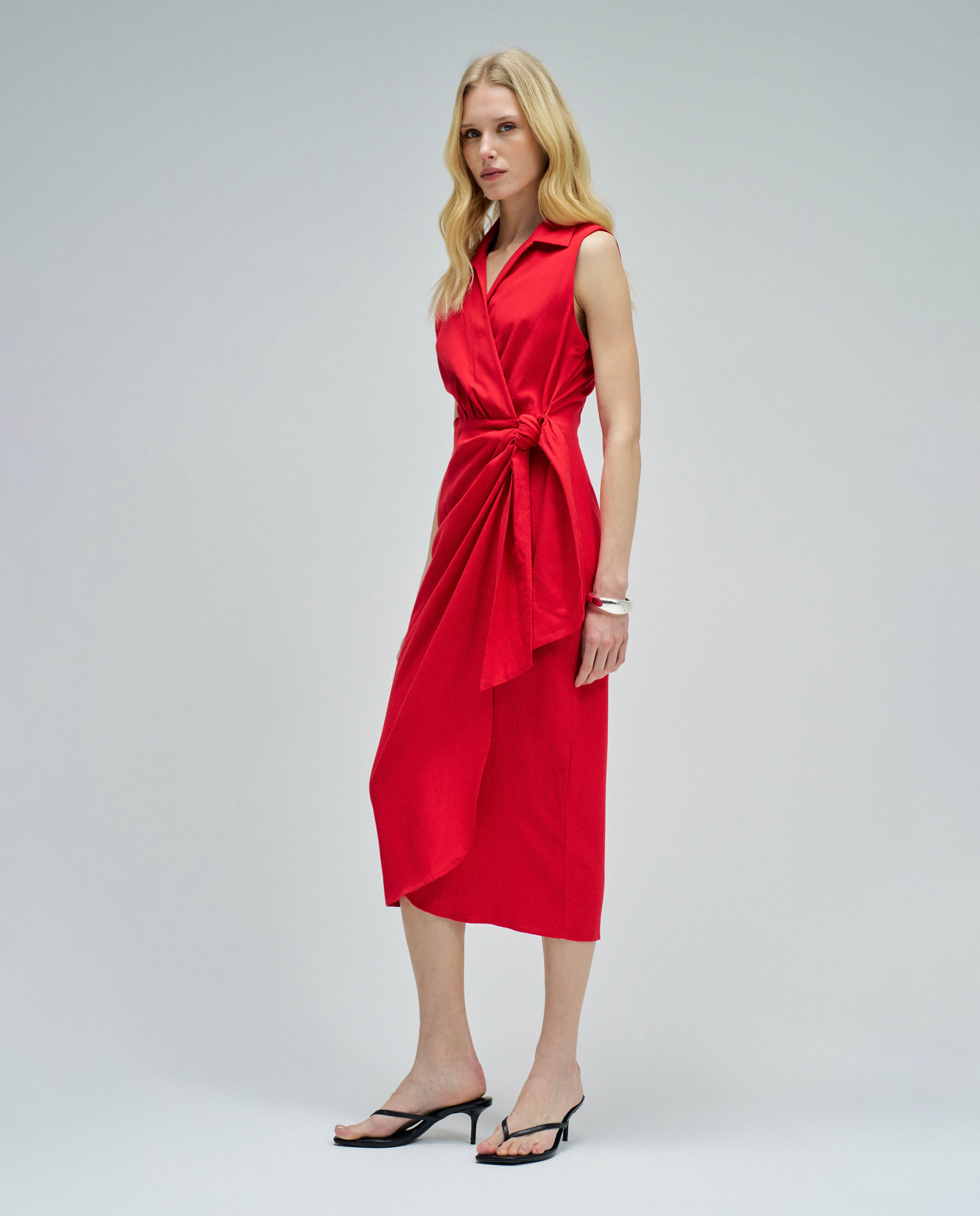 Vestido Midi com Linho Vermelho-2