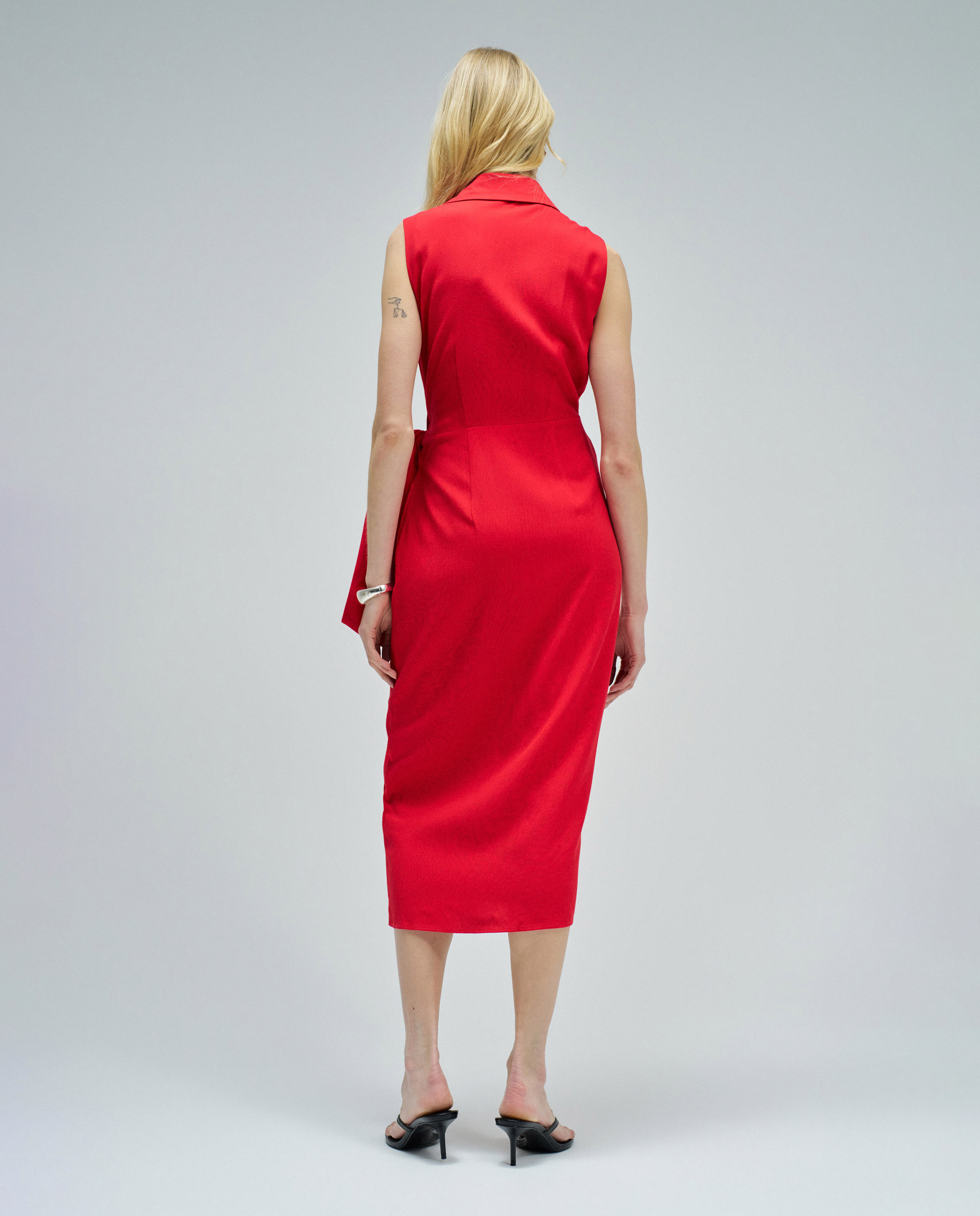 Vestido Midi com Linho Vermelho-3