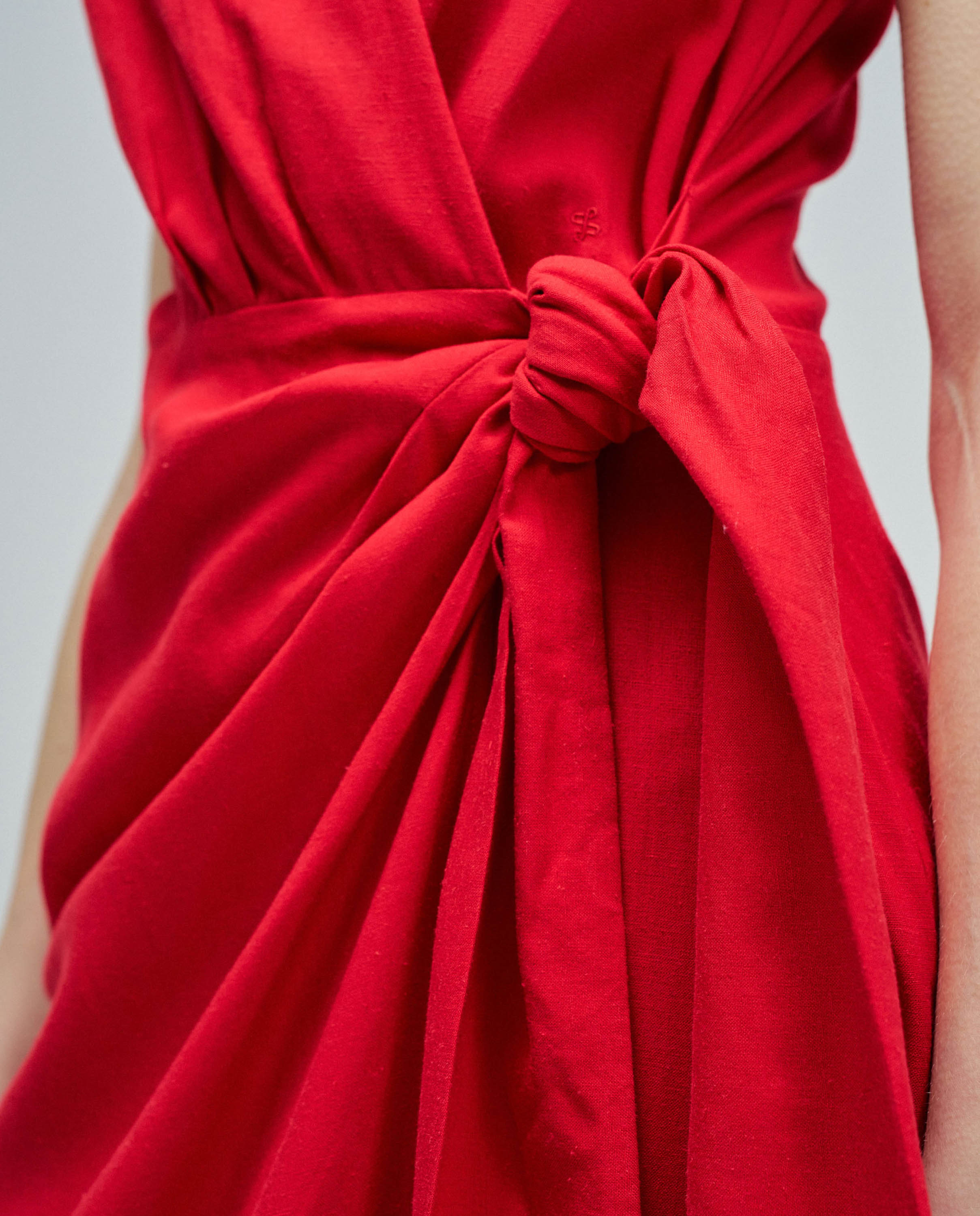 Vestido Midi com Linho Vermelho-4