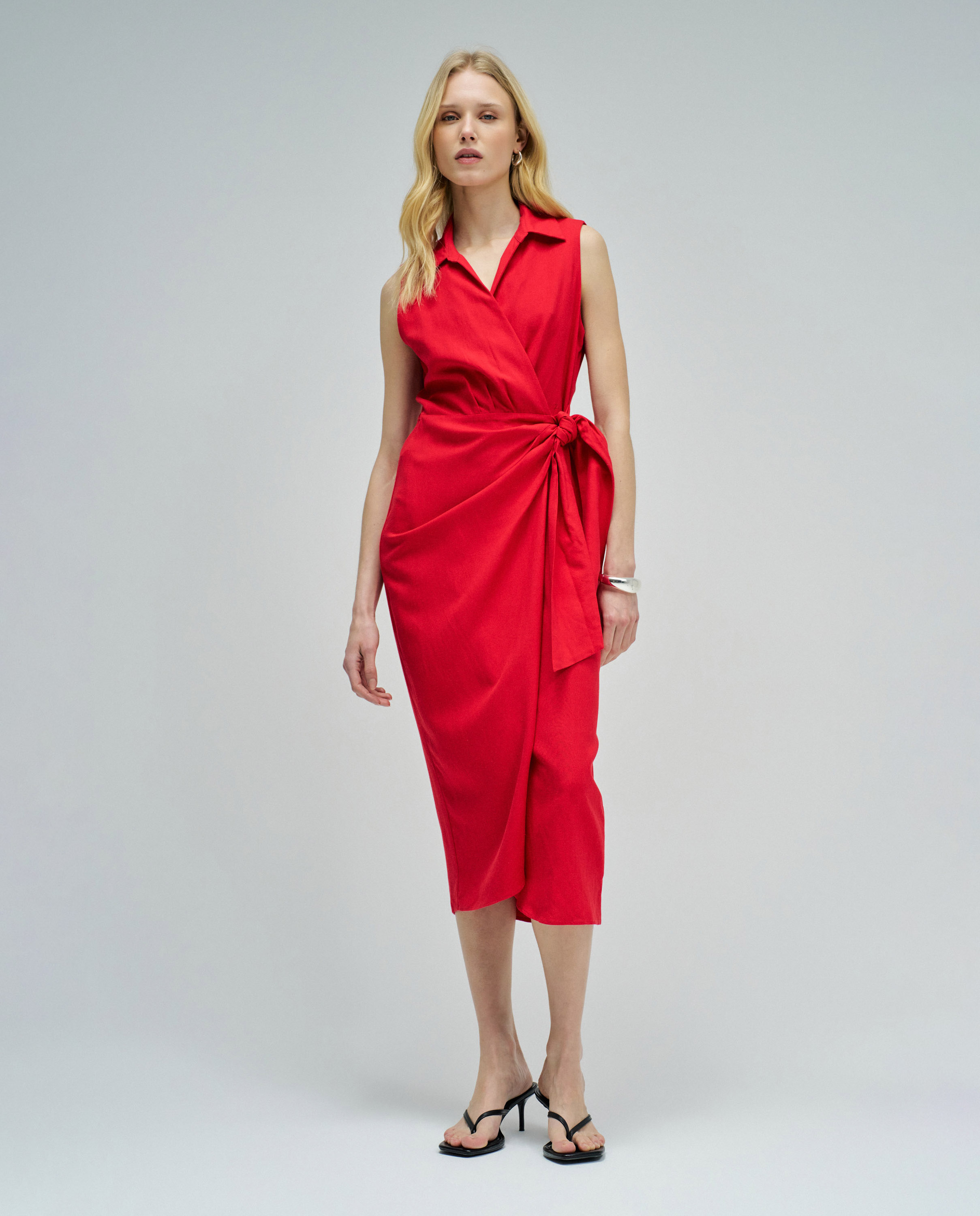 Vestido Midi com Linho Vermelho-5