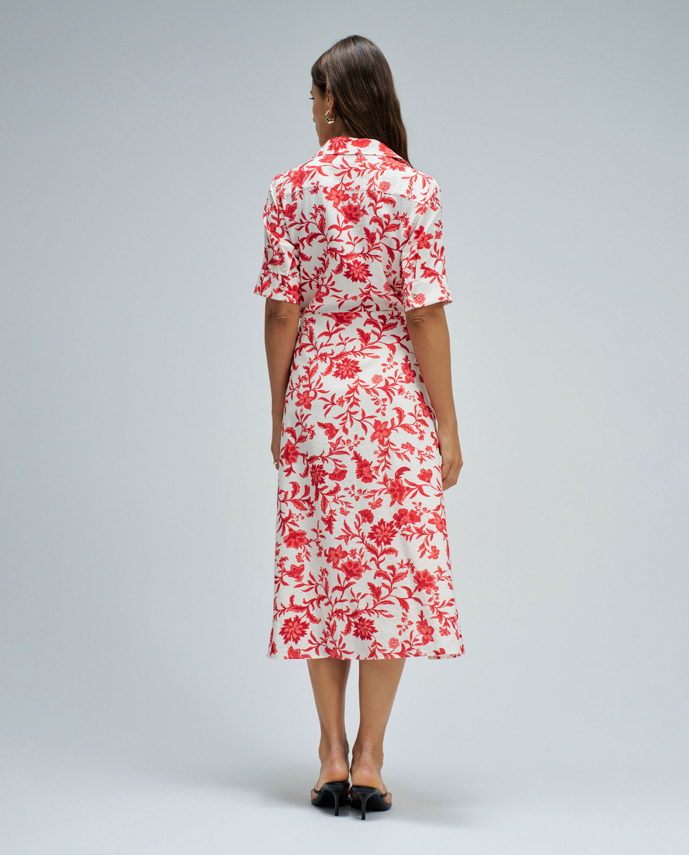 Vestido Tipo Camisa com Estampado Floral Vermelho-3