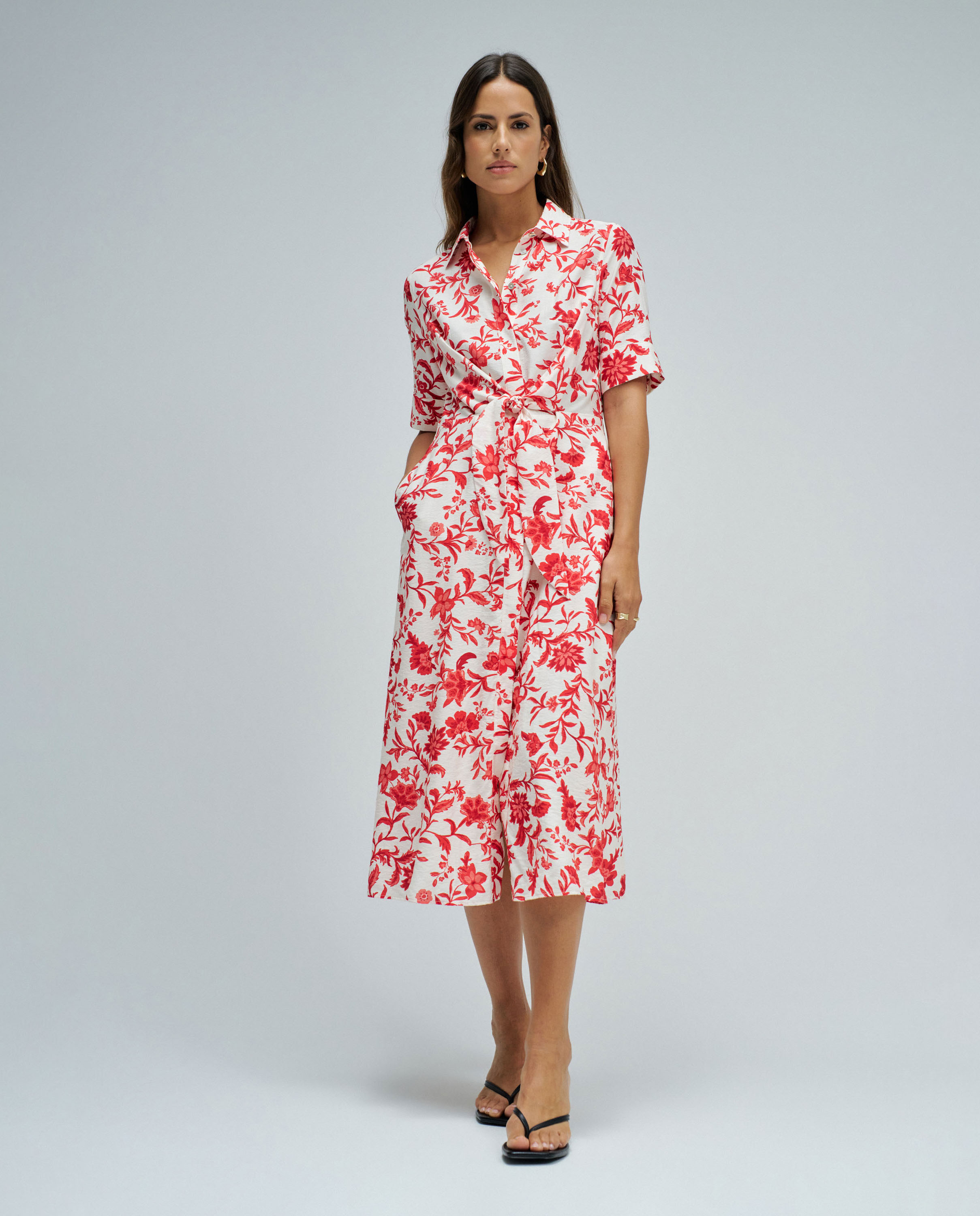 Vestido Tipo Camisa com Estampado Floral Vermelho-5
