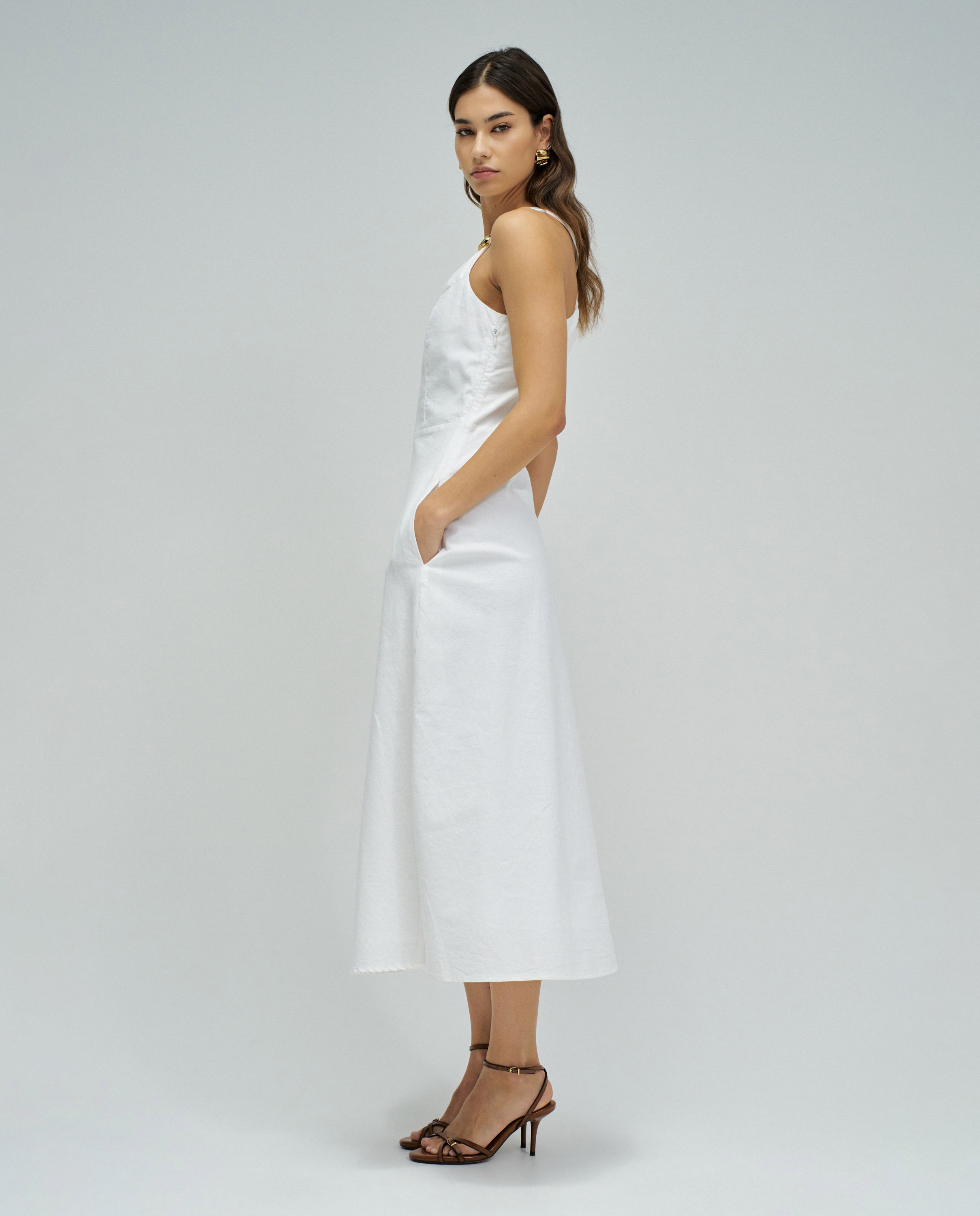 Vestido Midi com Linho Branco-2