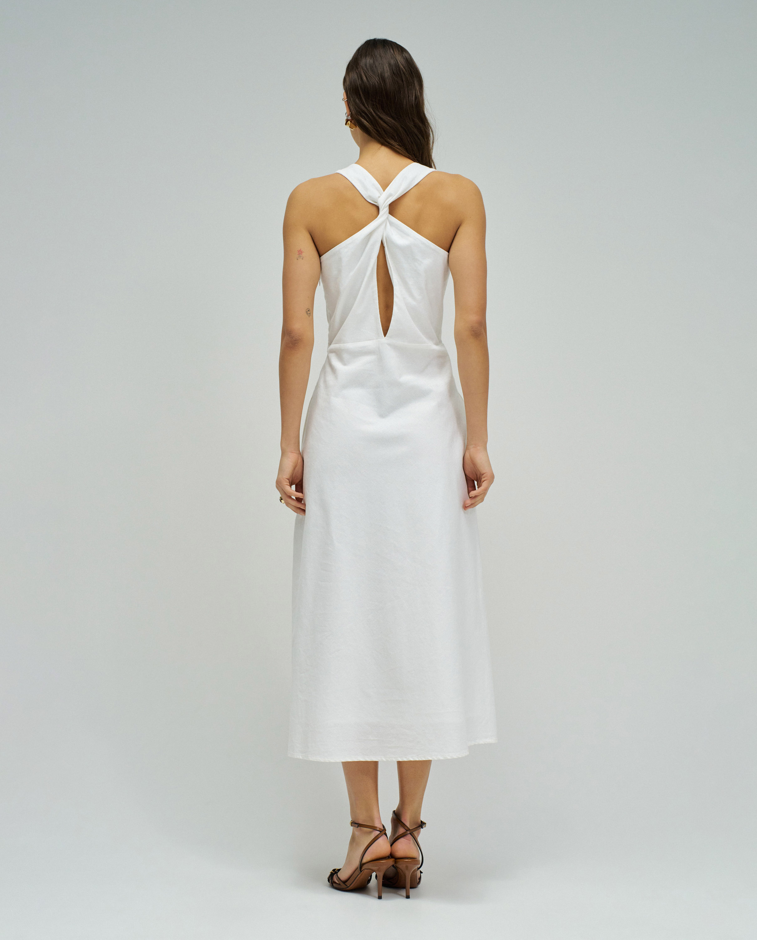 Vestido Midi com Linho Branco-3