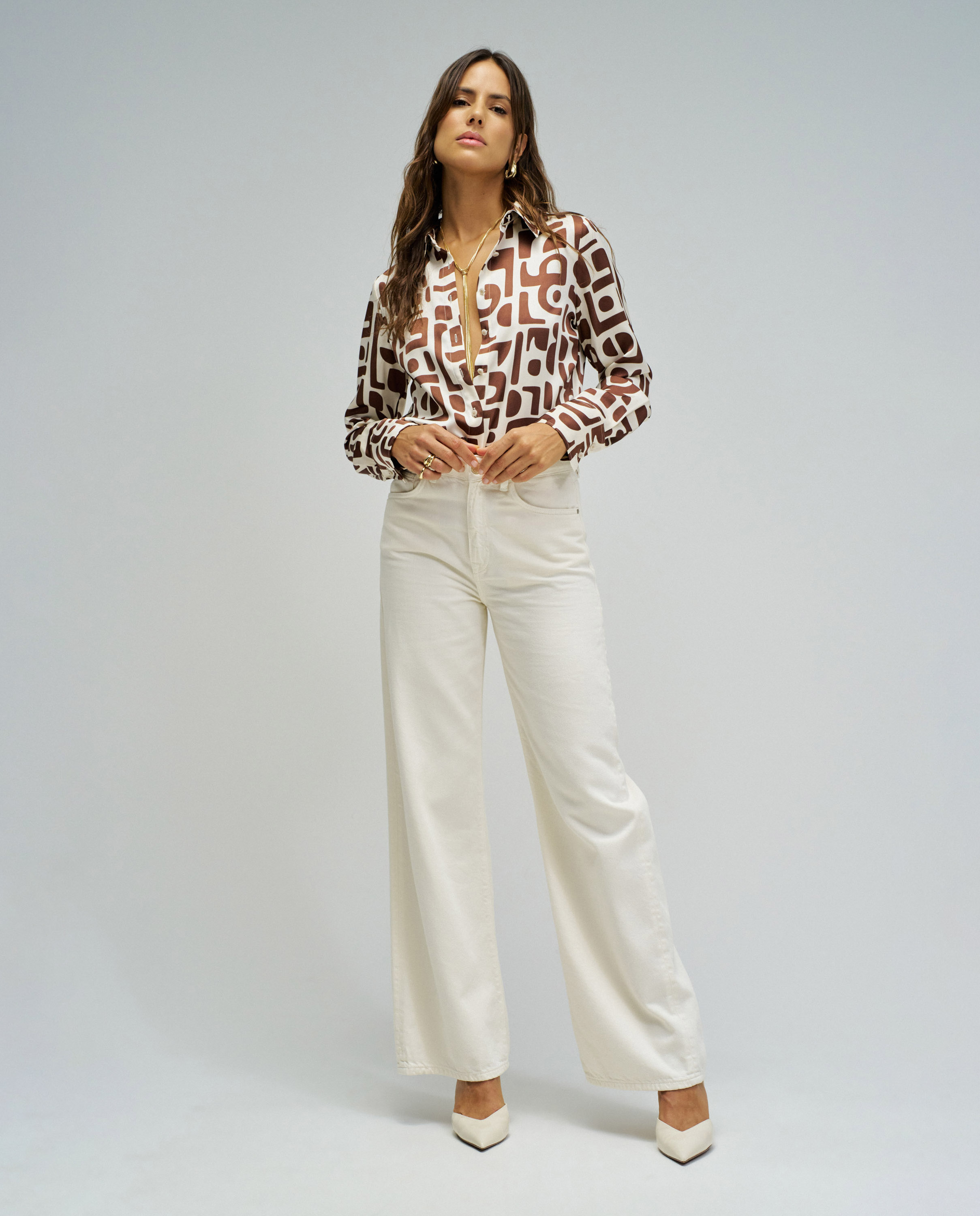 Camisa Acetinada com Estampado Multicolor-5