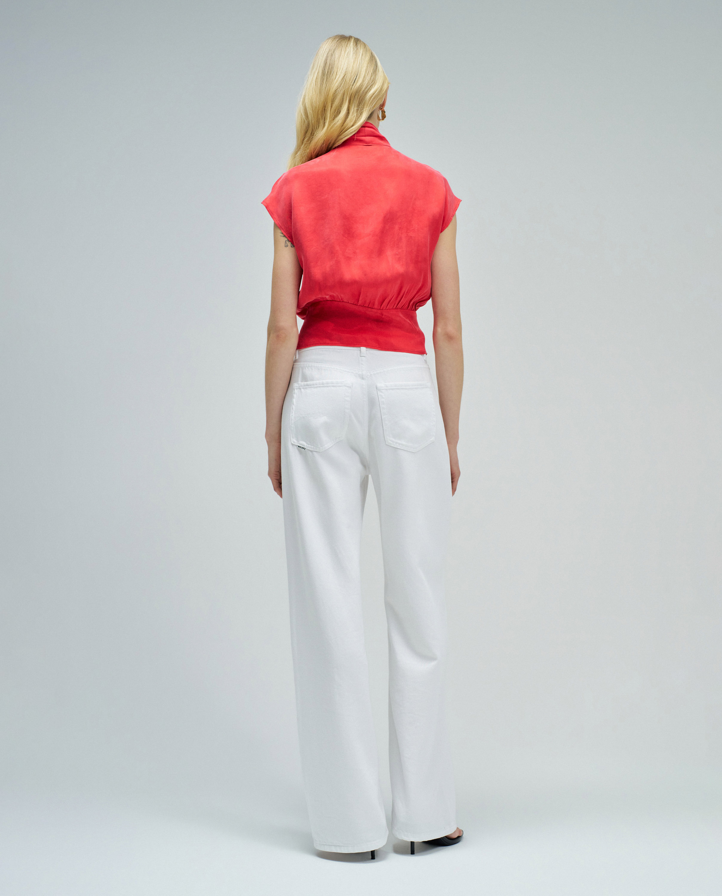 Blusa em Lightdenim Efeito Corset Vermelho-3