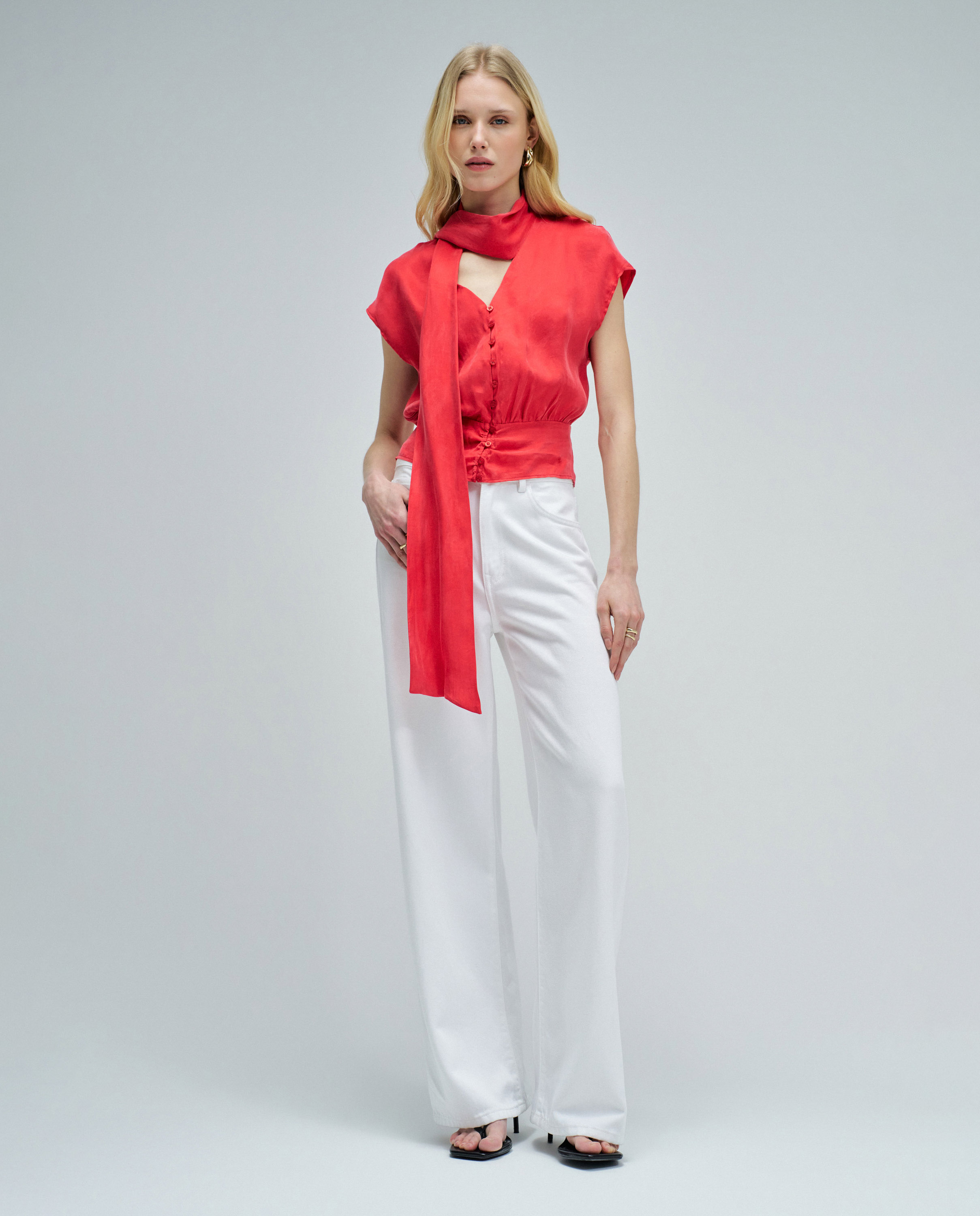 Blusa em Lightdenim Efeito Corset Vermelho-5