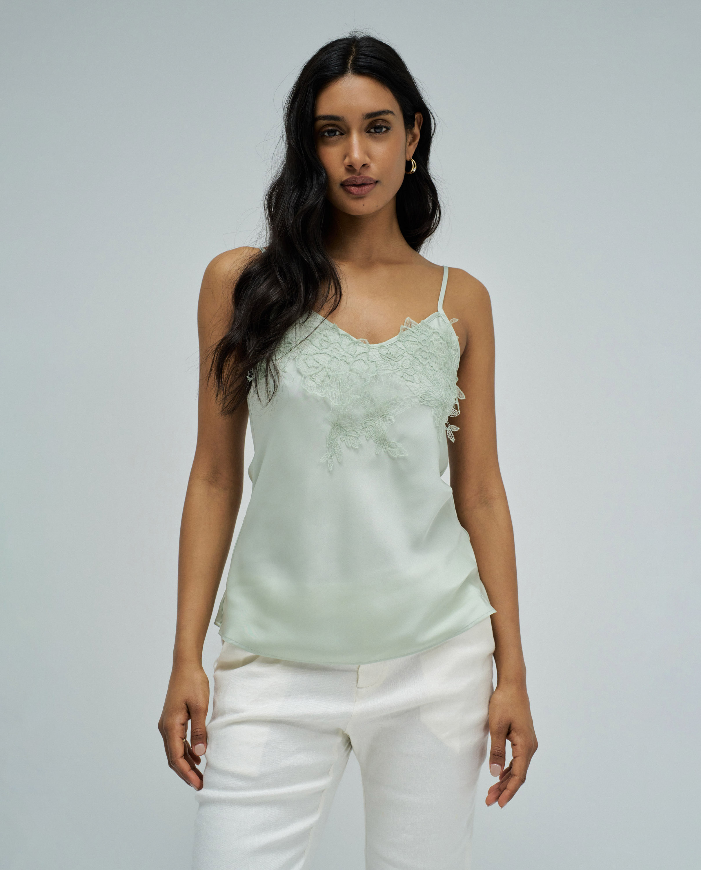 Top Acetinado com Renda Verde-1