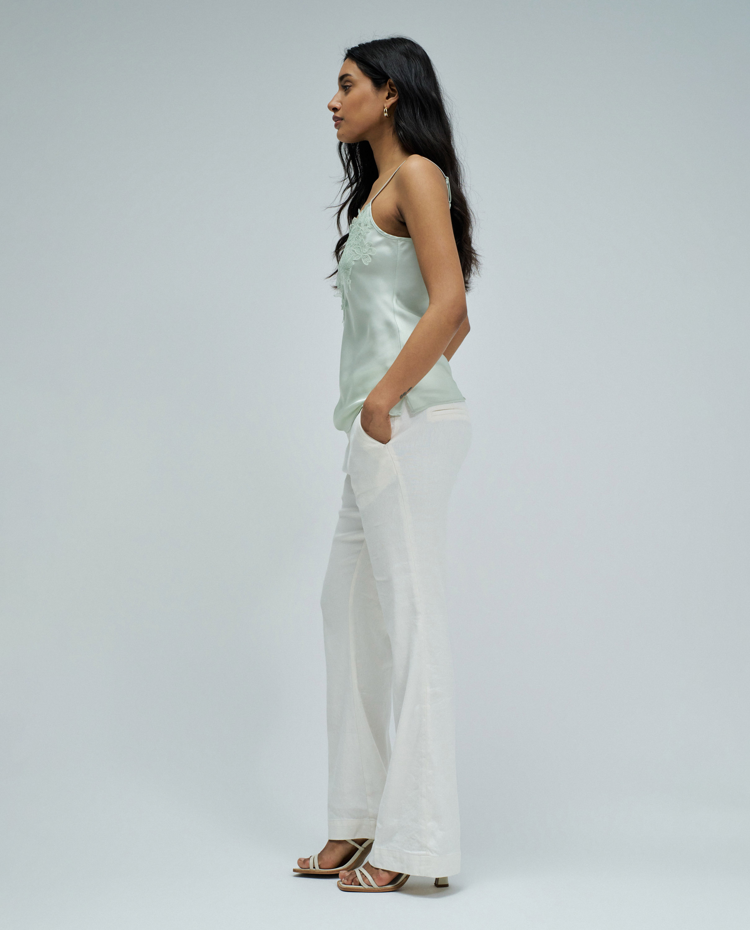 Top Acetinado com Renda Verde-2