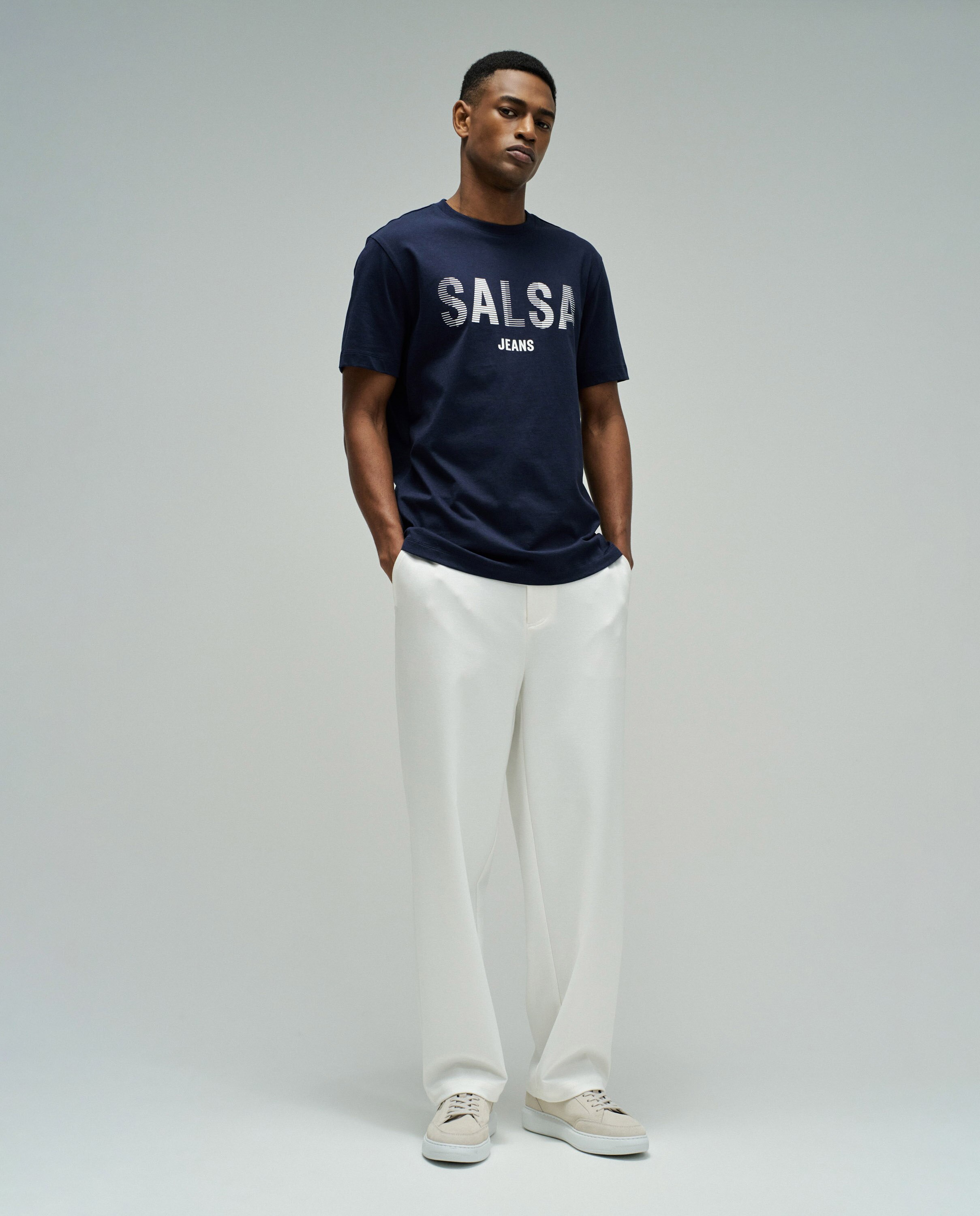 T-shirt de Manga Curta com Branding Slim Fit Azul-marinho-5