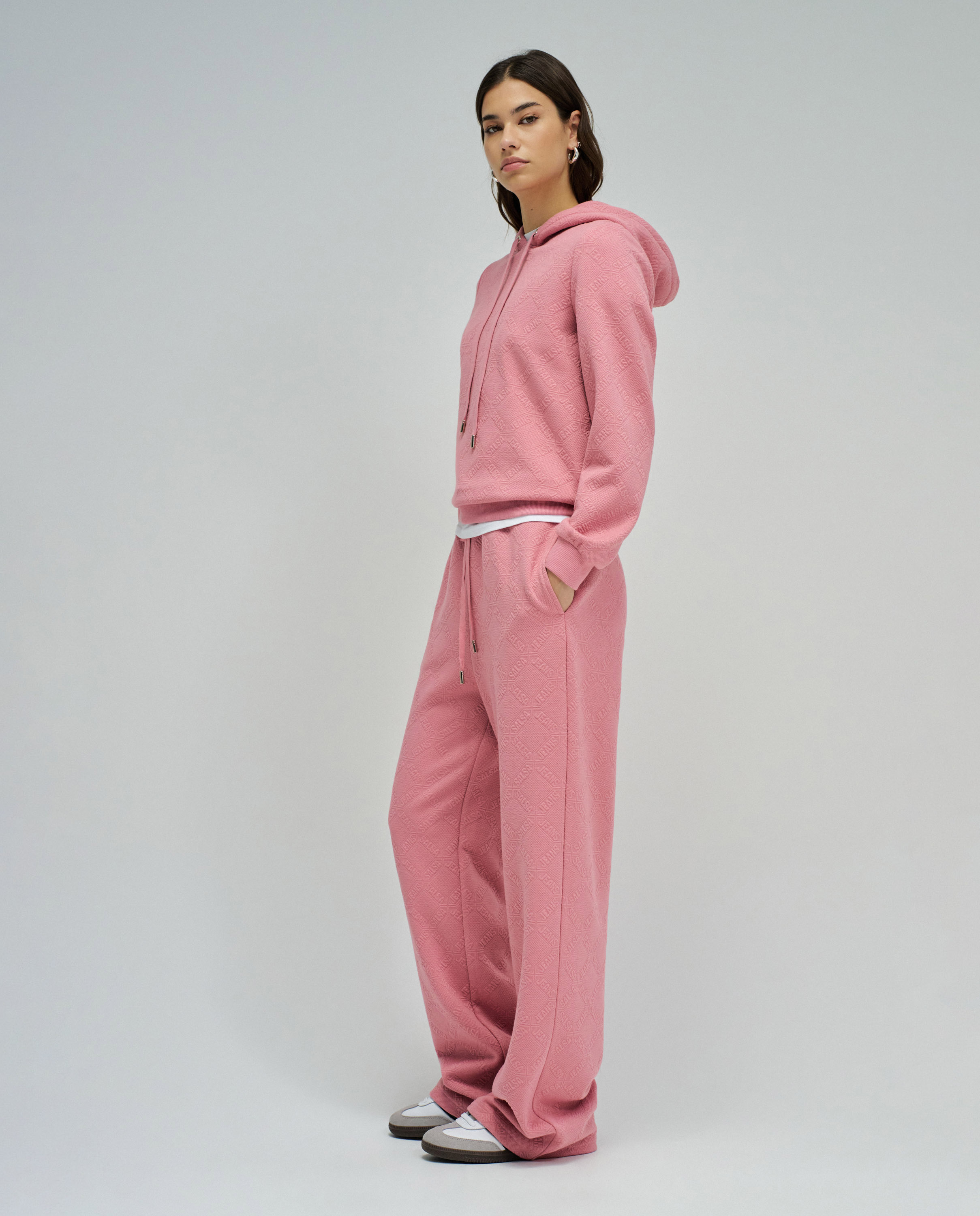 Sweatshirt com Capuz em Jacquard Rosa-2