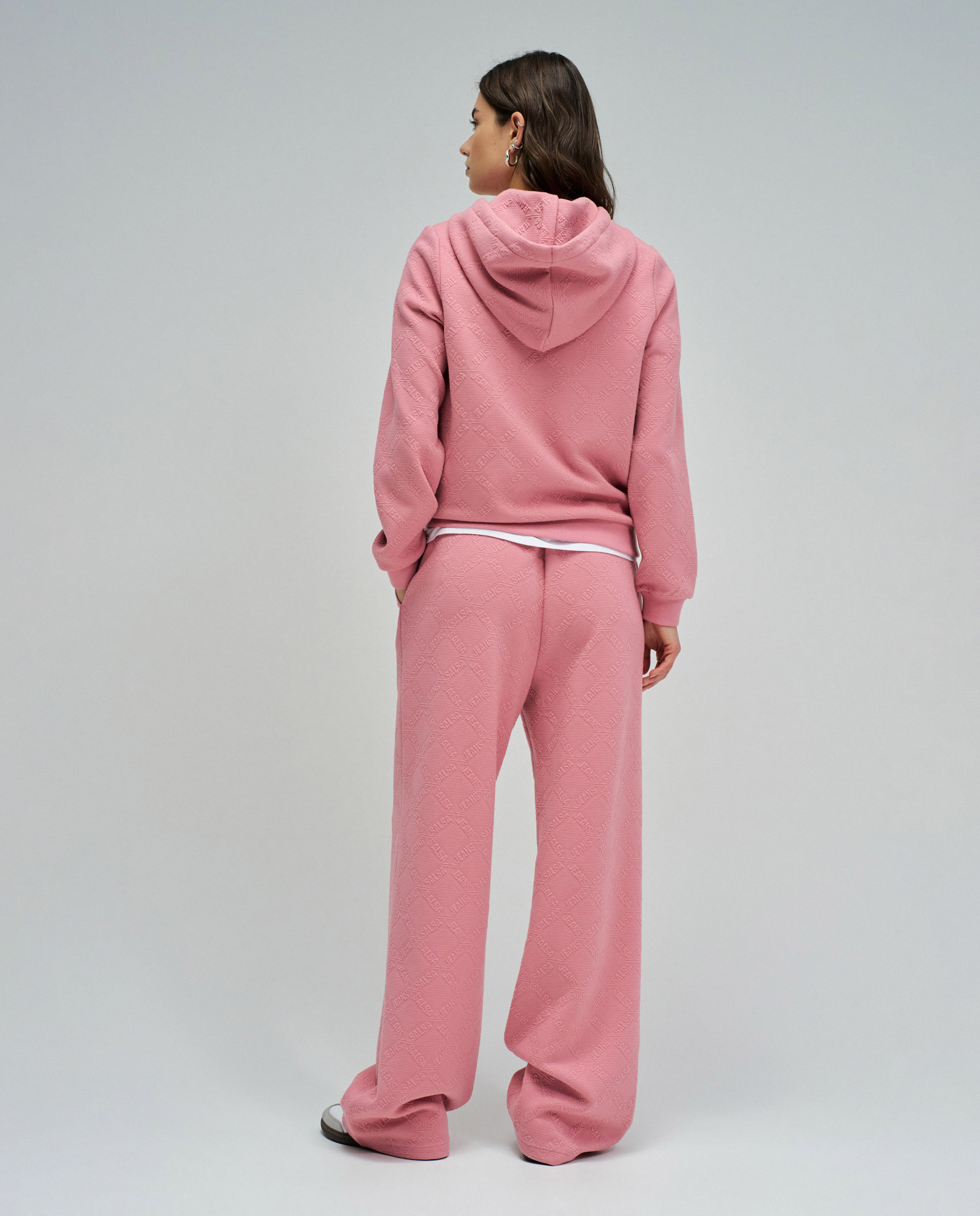 Sweatshirt com Capuz em Jacquard Rosa-3