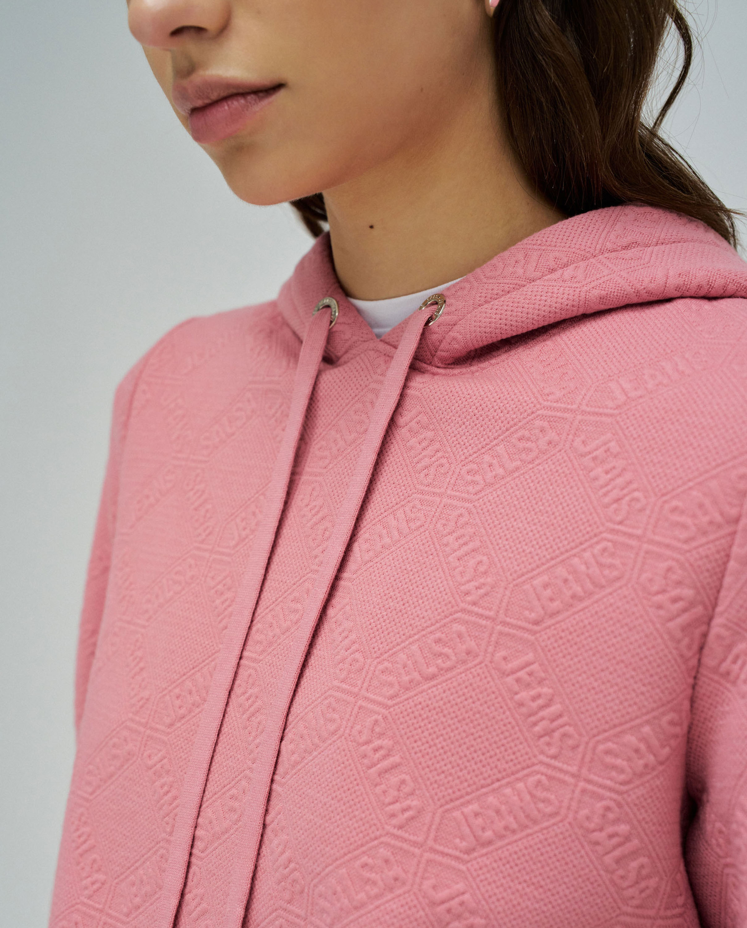 Sweatshirt com Capuz em Jacquard Rosa-4