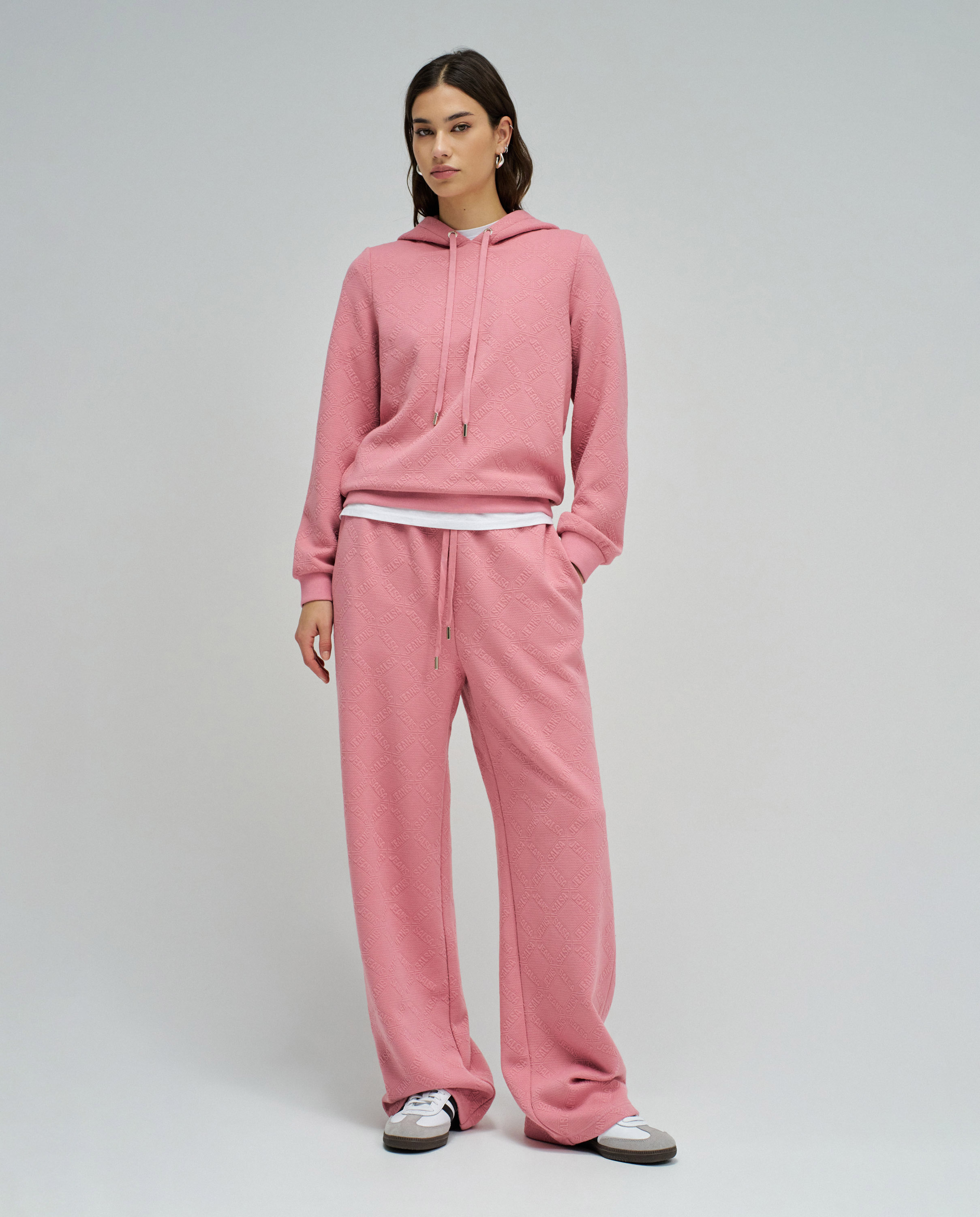 Sweatshirt com Capuz em Jacquard Rosa-5