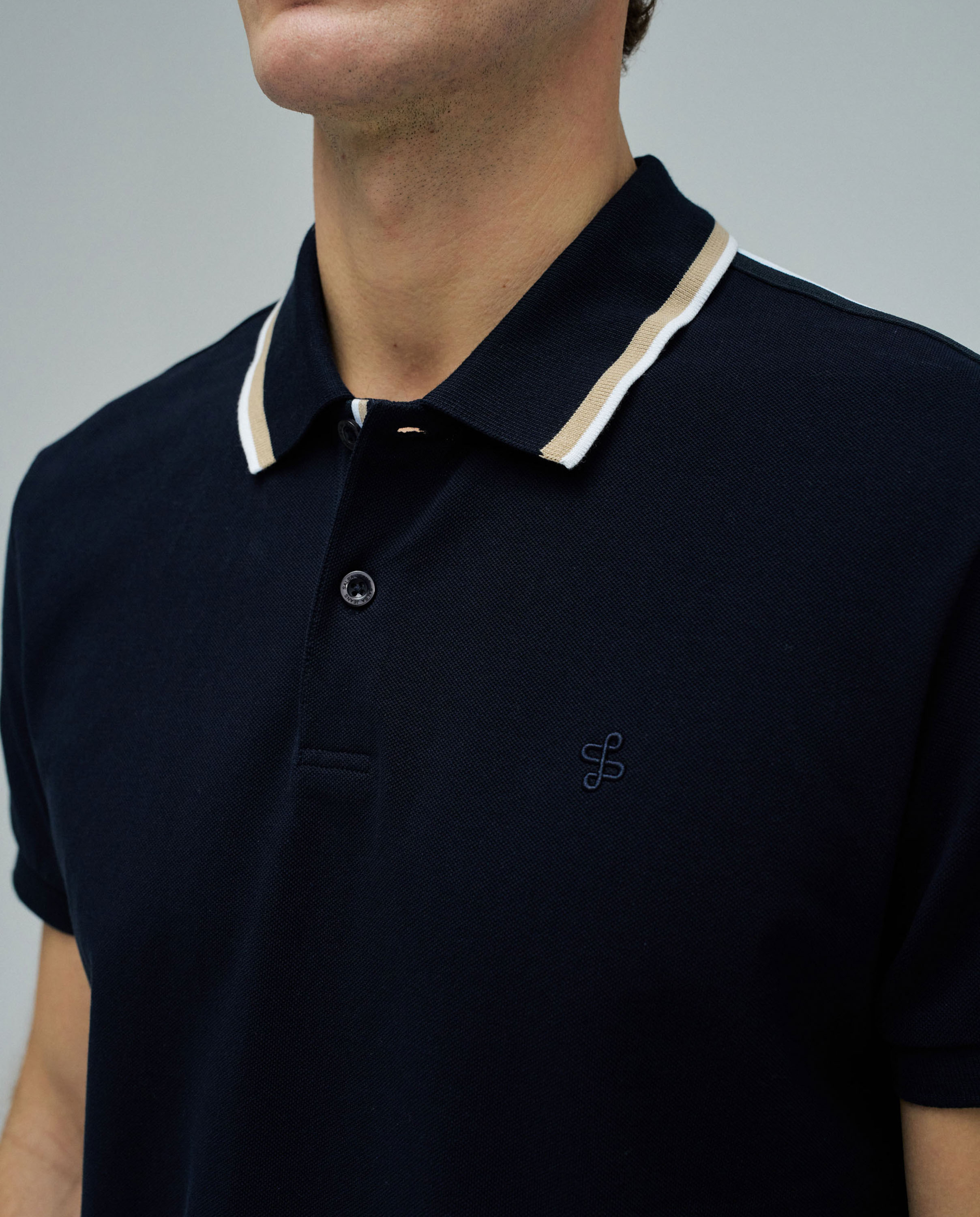 Polo de Manga Curta com Branding Azul-4