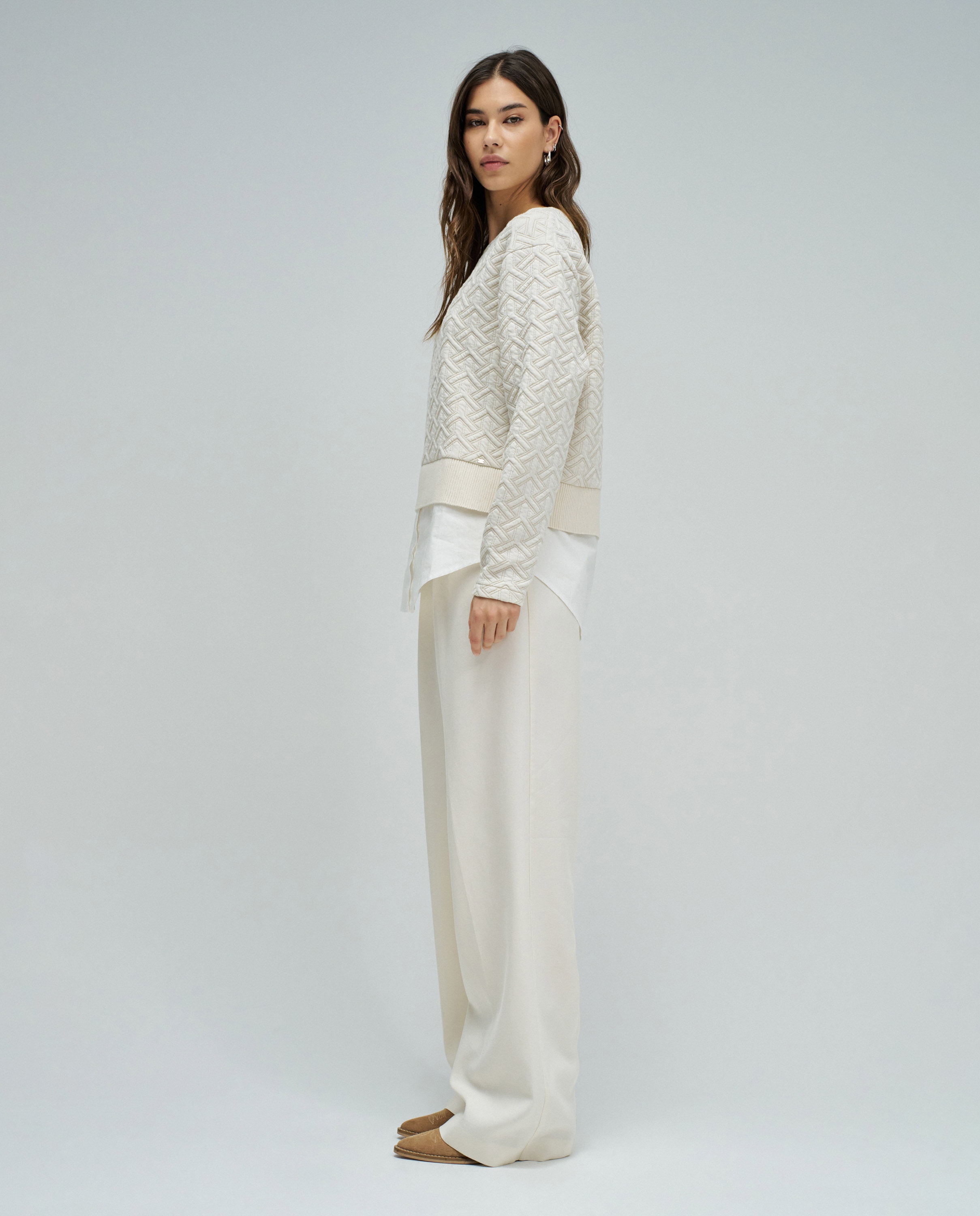 Sweatshirt com Jacquard e Lurex Cru-2