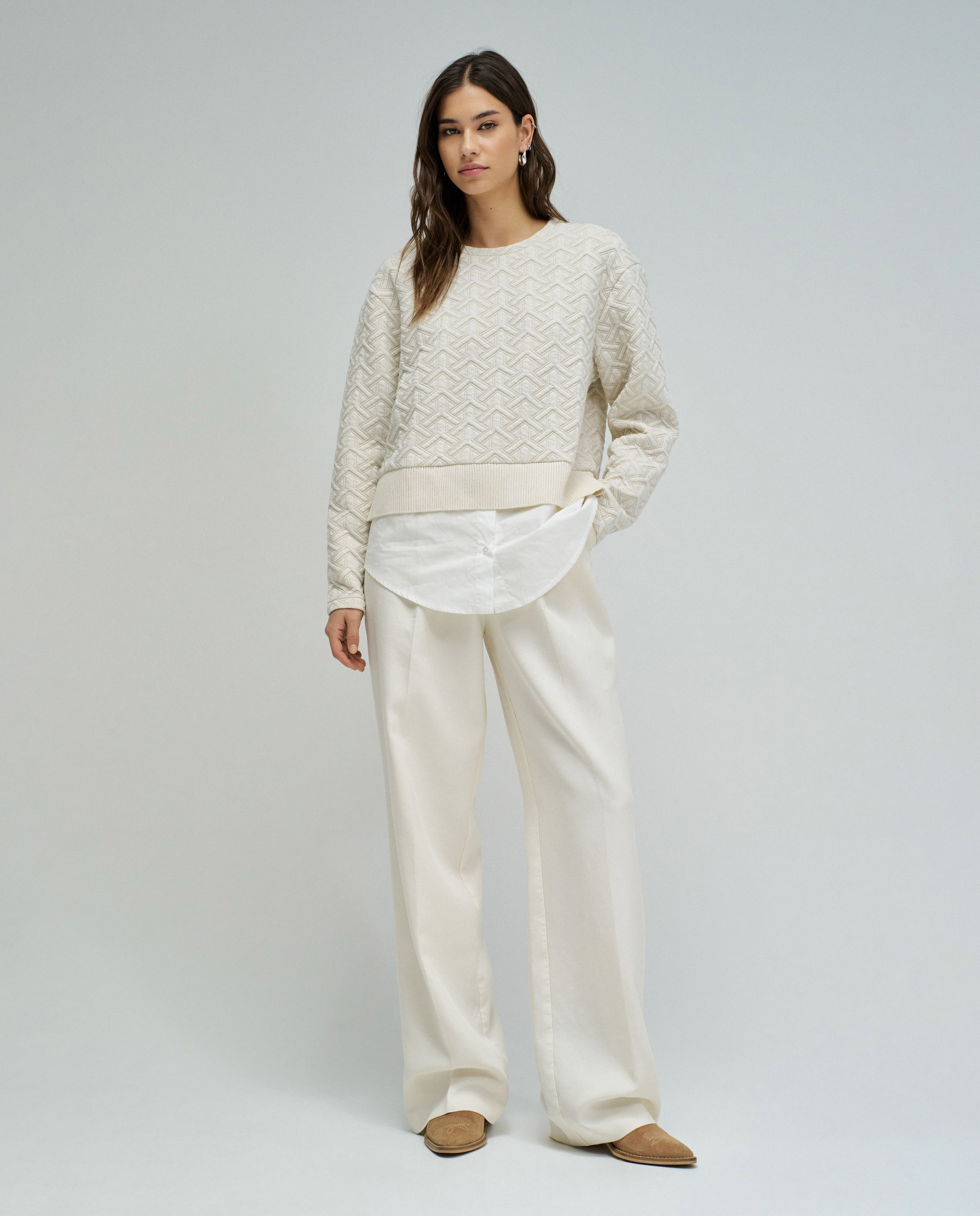 Sweatshirt com Jacquard e Lurex Cru-5