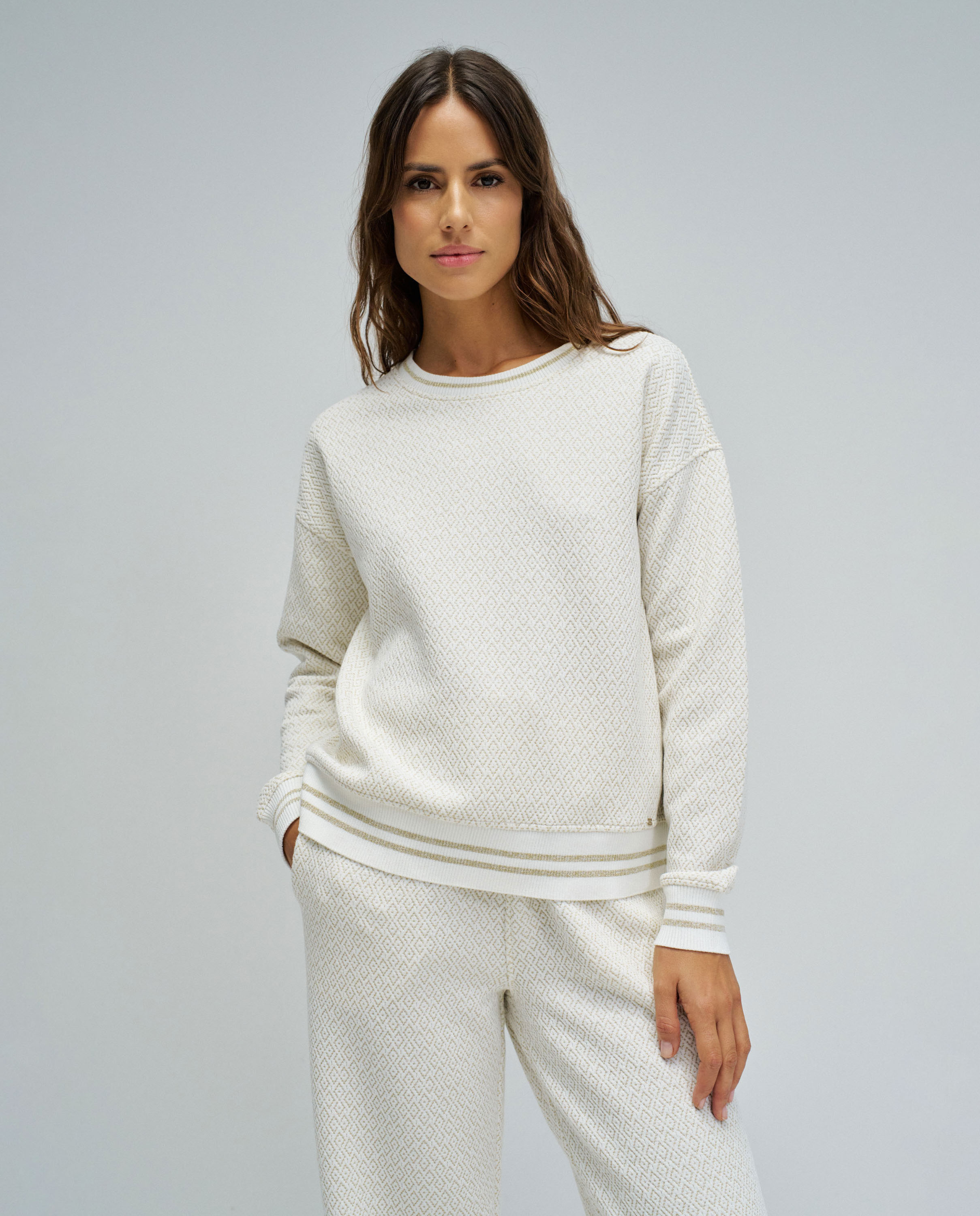Sweatshirt com Jacquard e Lurex Natural-1