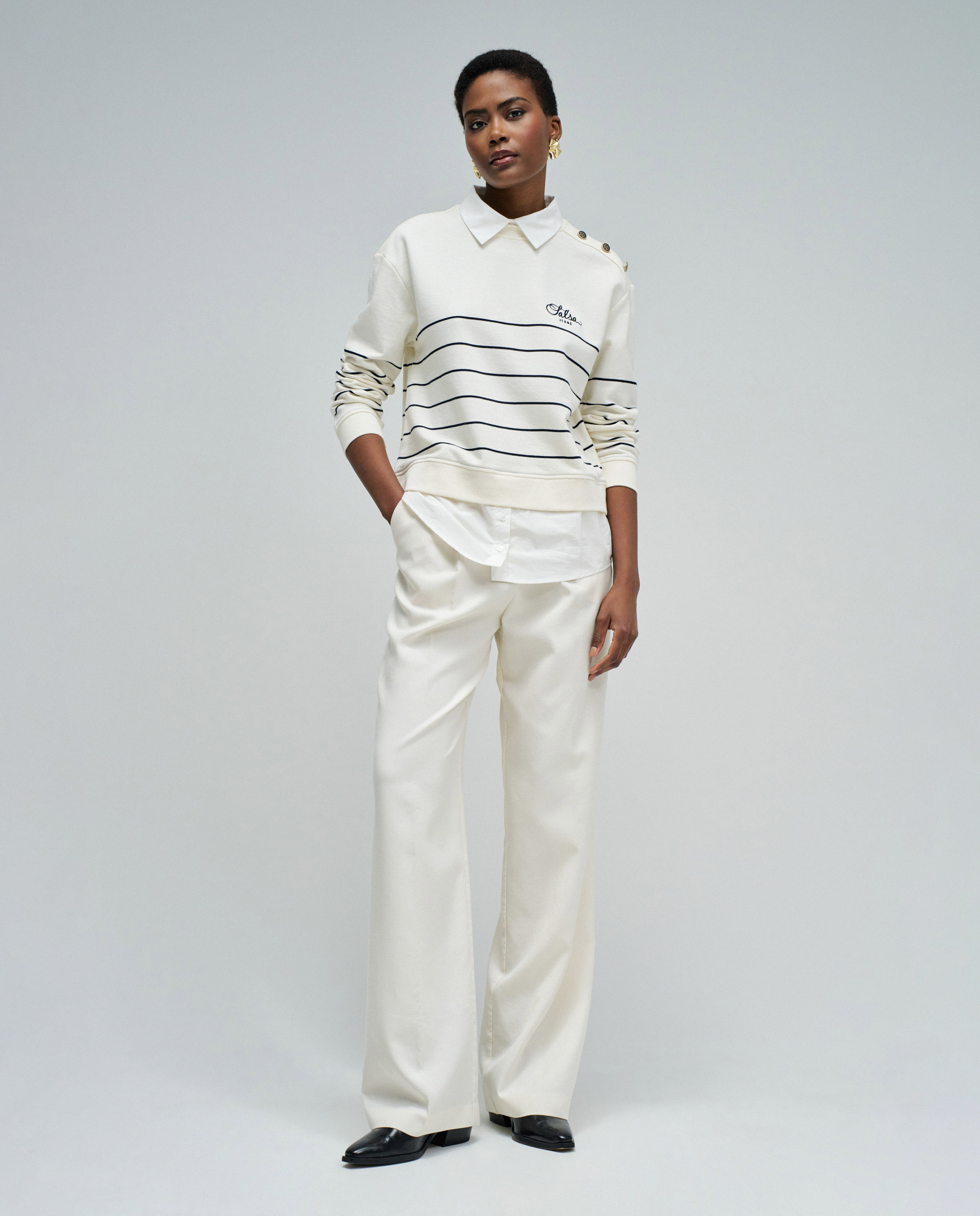 Sweatshirt Combinada com Camisa Natural-5