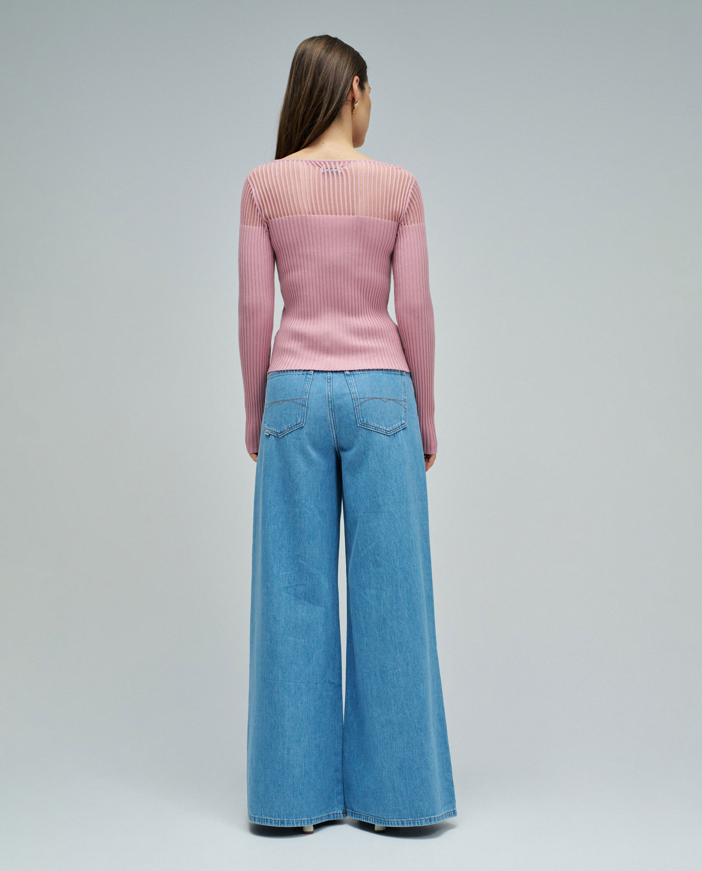 T-shirt com Rebordos e Transparência Rosa-claro-3