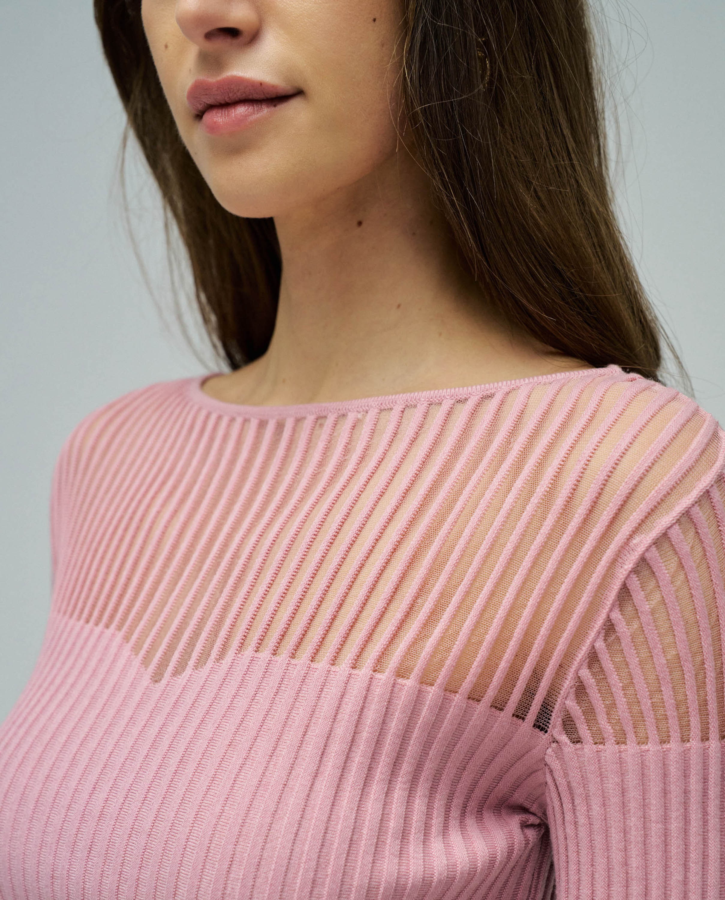 T-shirt com Rebordos e Transparência Rosa-claro-4