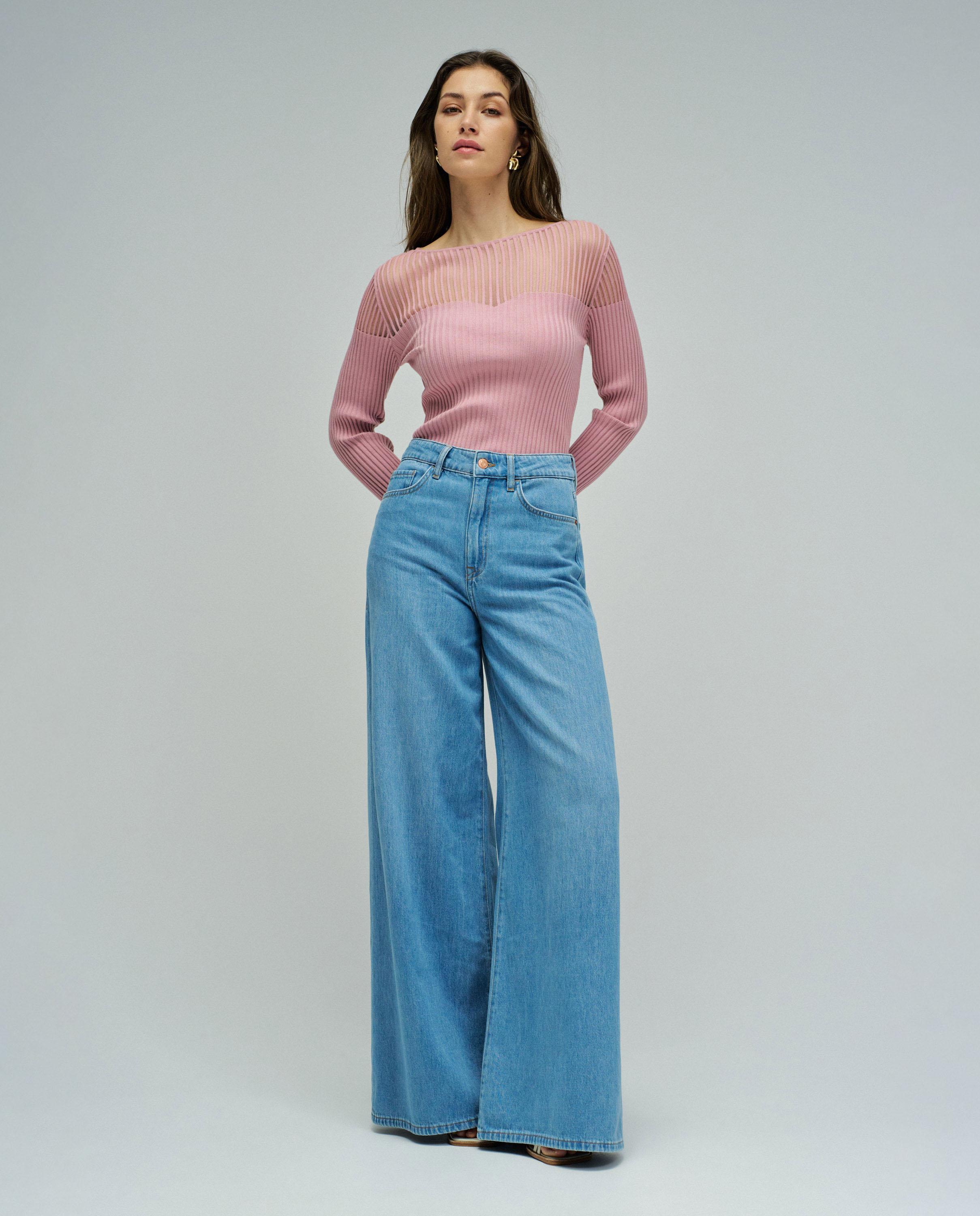 T-shirt com Rebordos e Transparência Rosa-claro-5