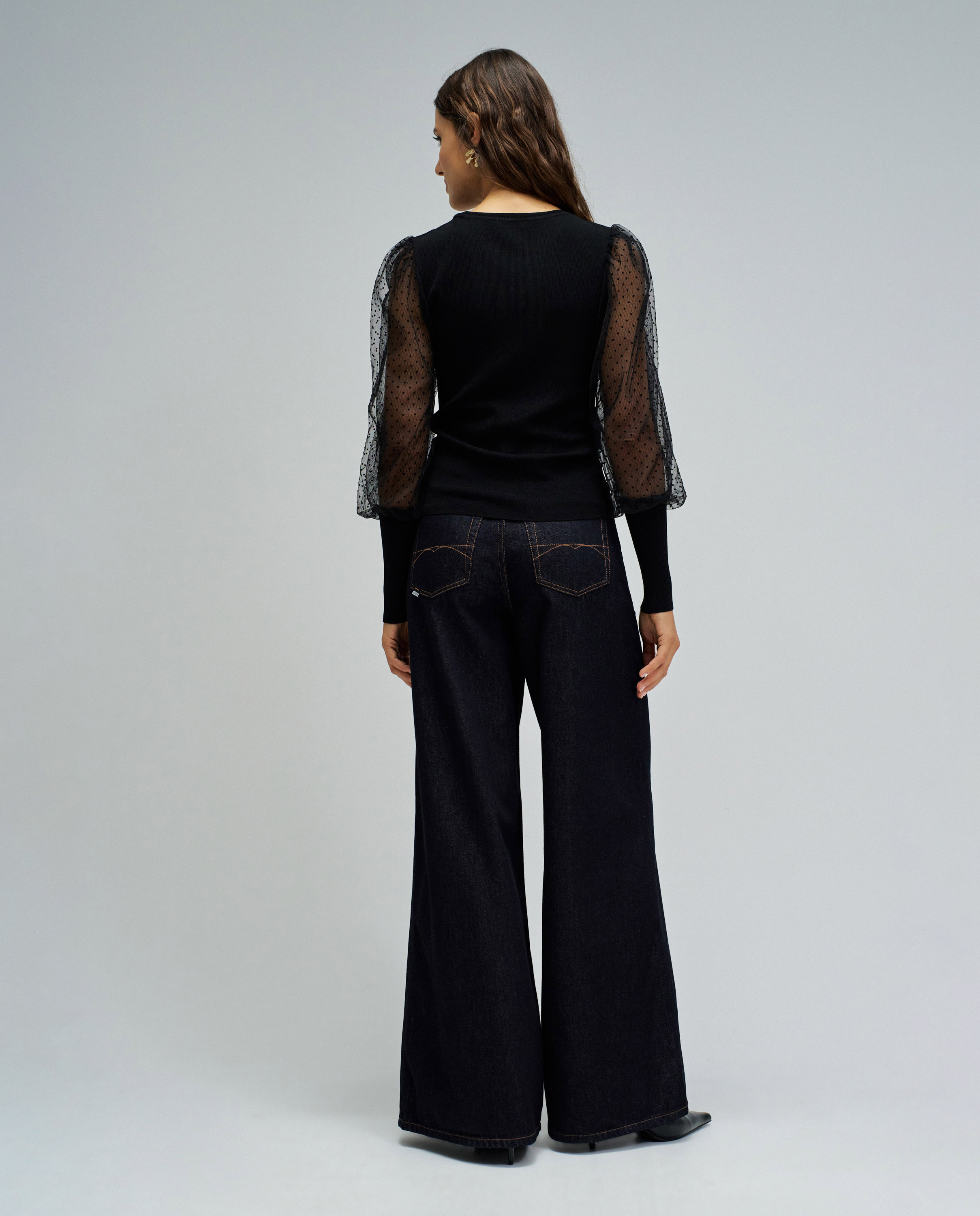 T-shirt de Malha com Tule Preto-3