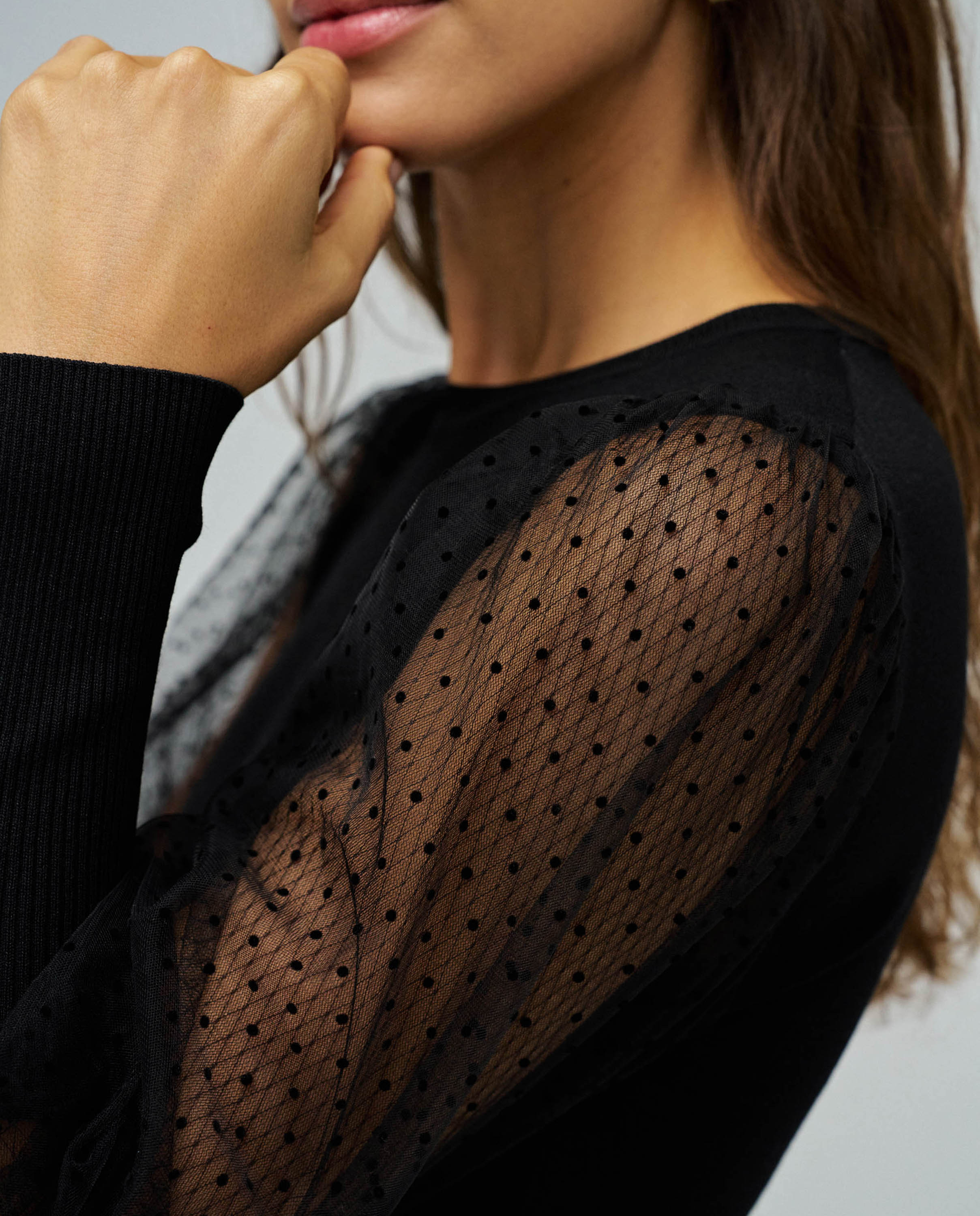 T-shirt de Malha com Tule Preto-4