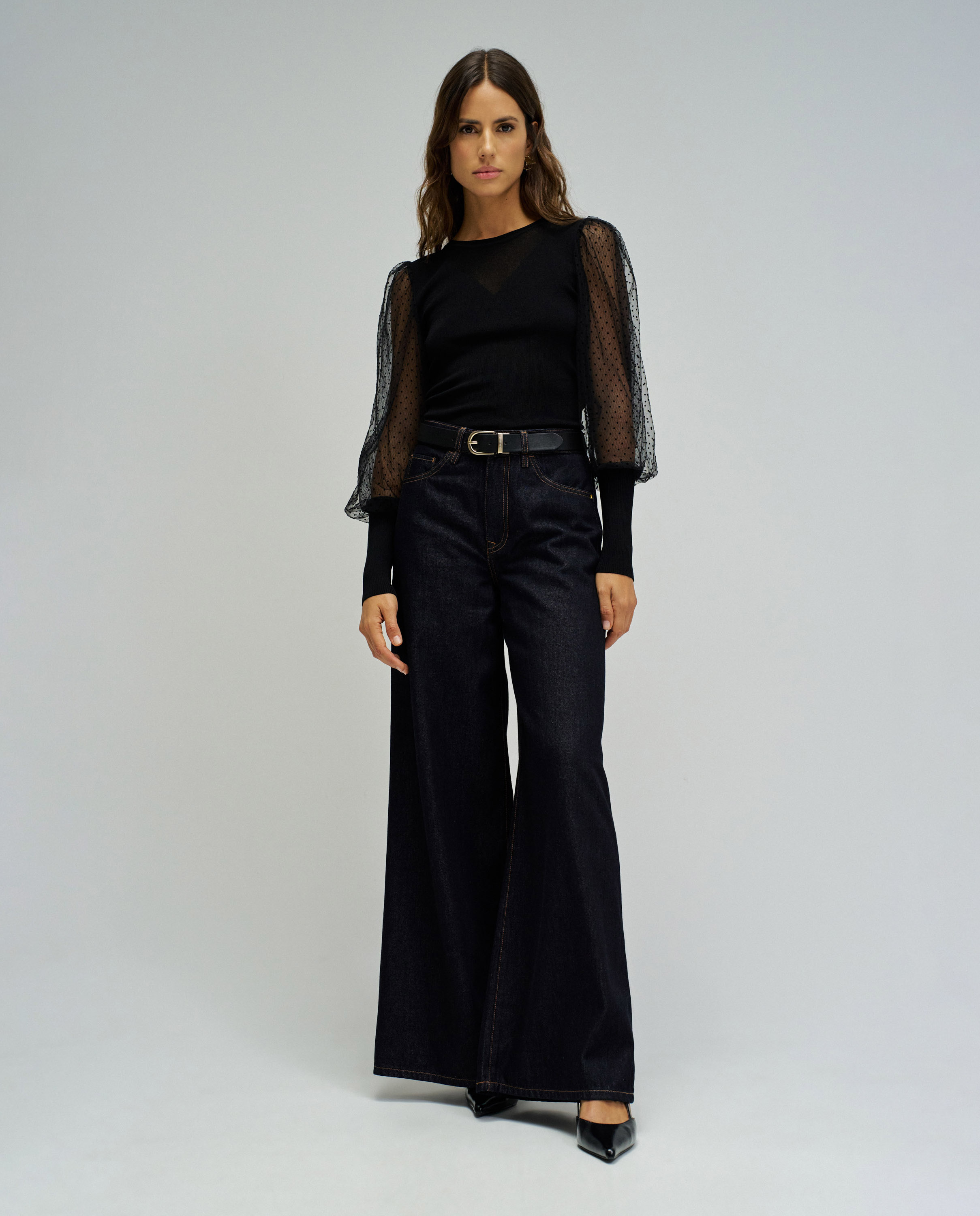 T-shirt de Malha com Tule Preto-5