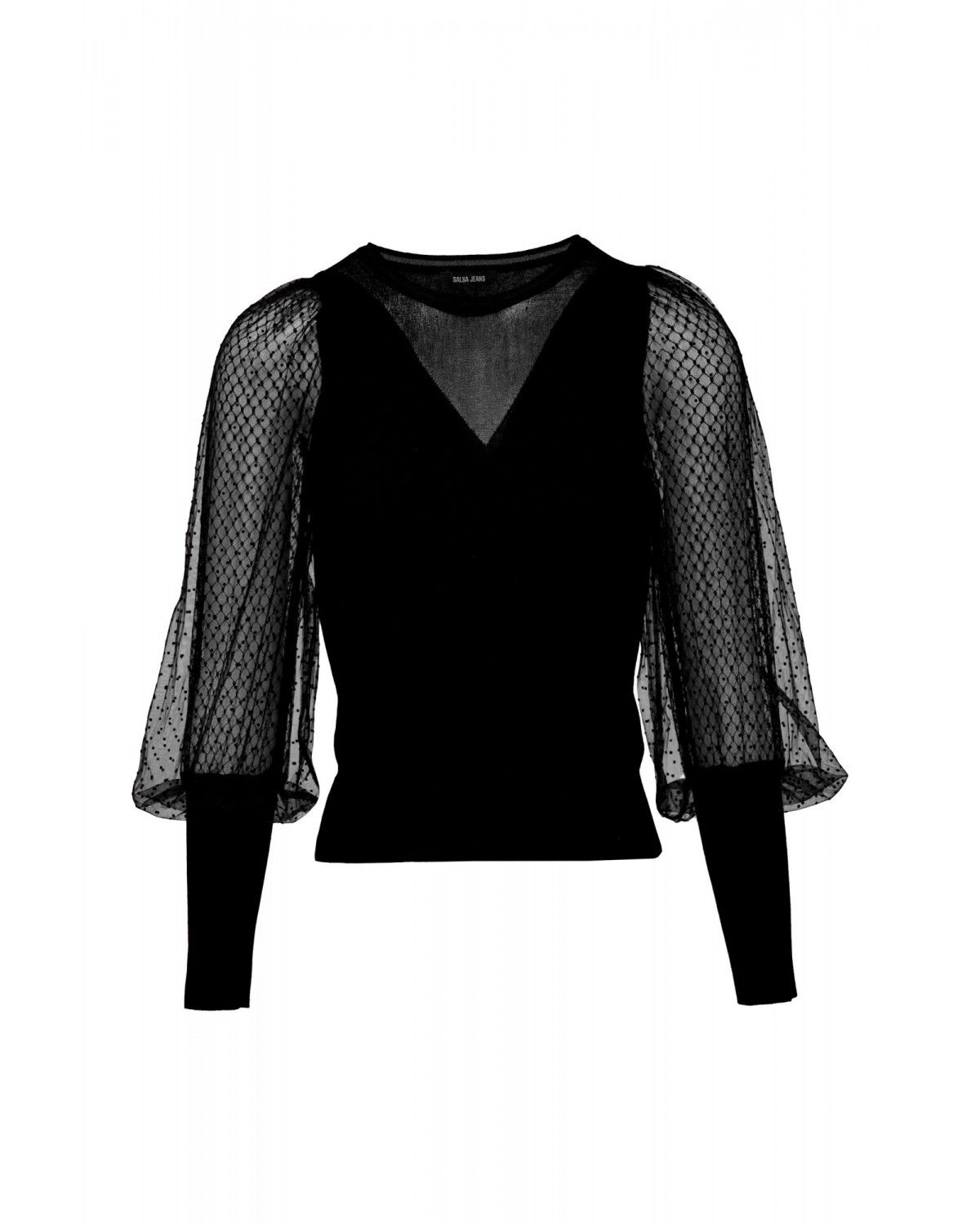 T-shirt de Malha com Tule Preto-6