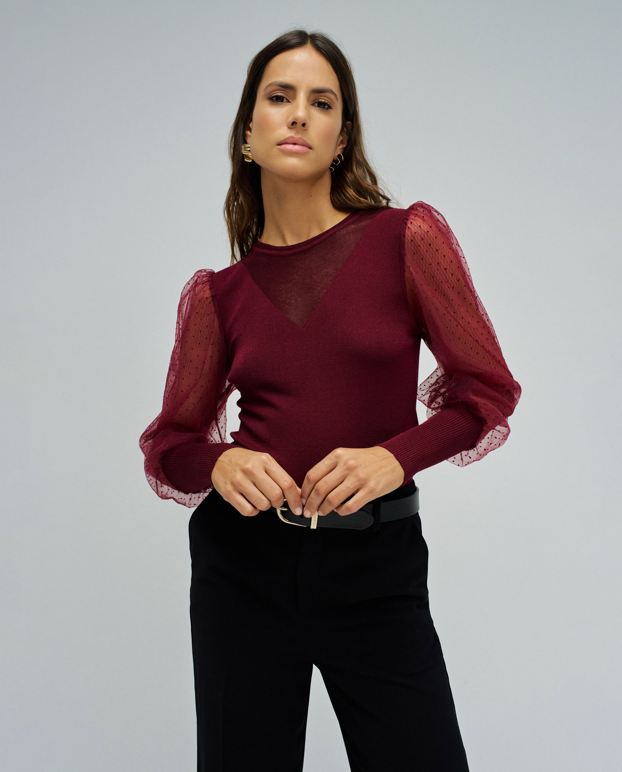 T-shirt de Malha com Tule Vermelho-1