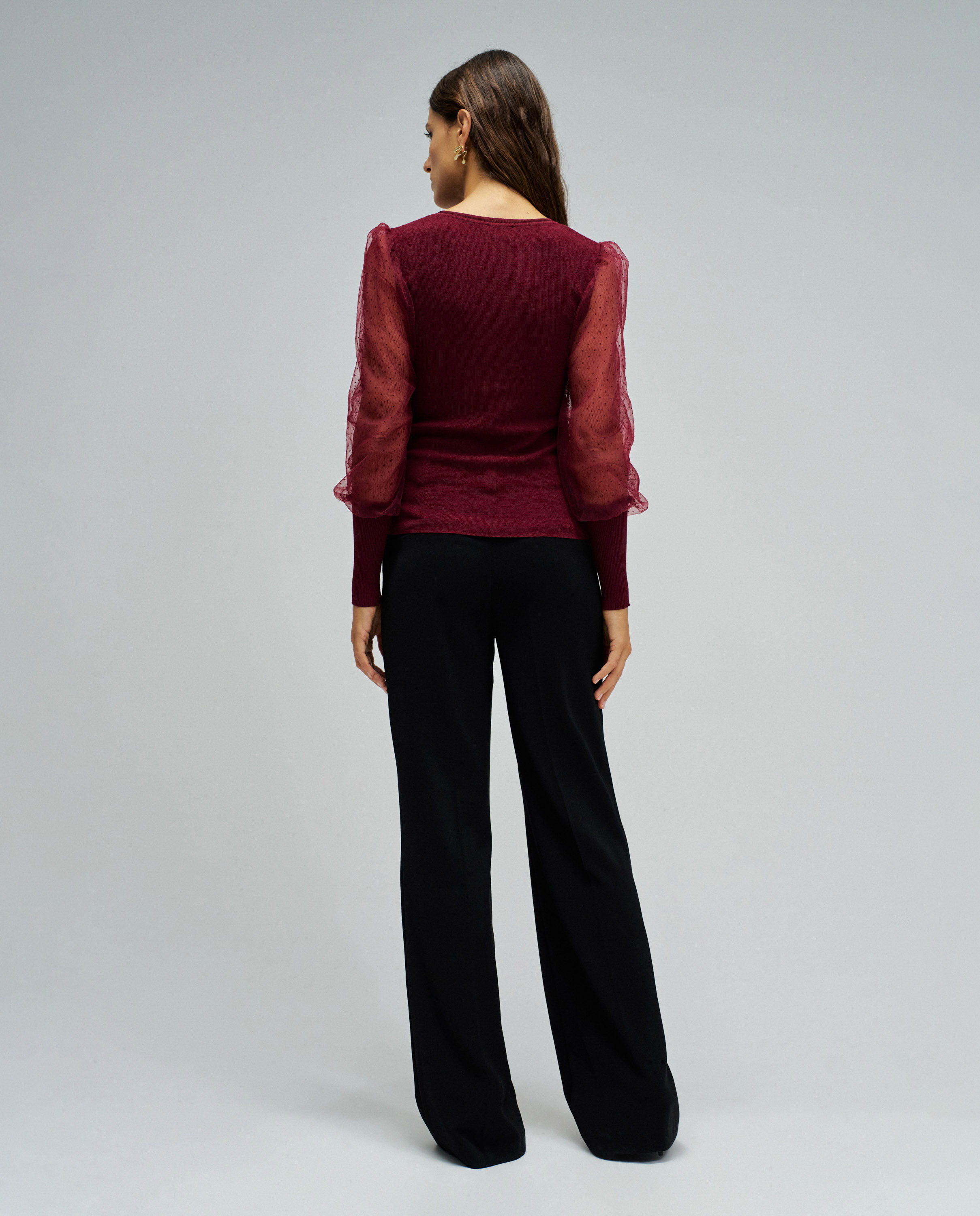 T-shirt de Malha com Tule Vermelho-3