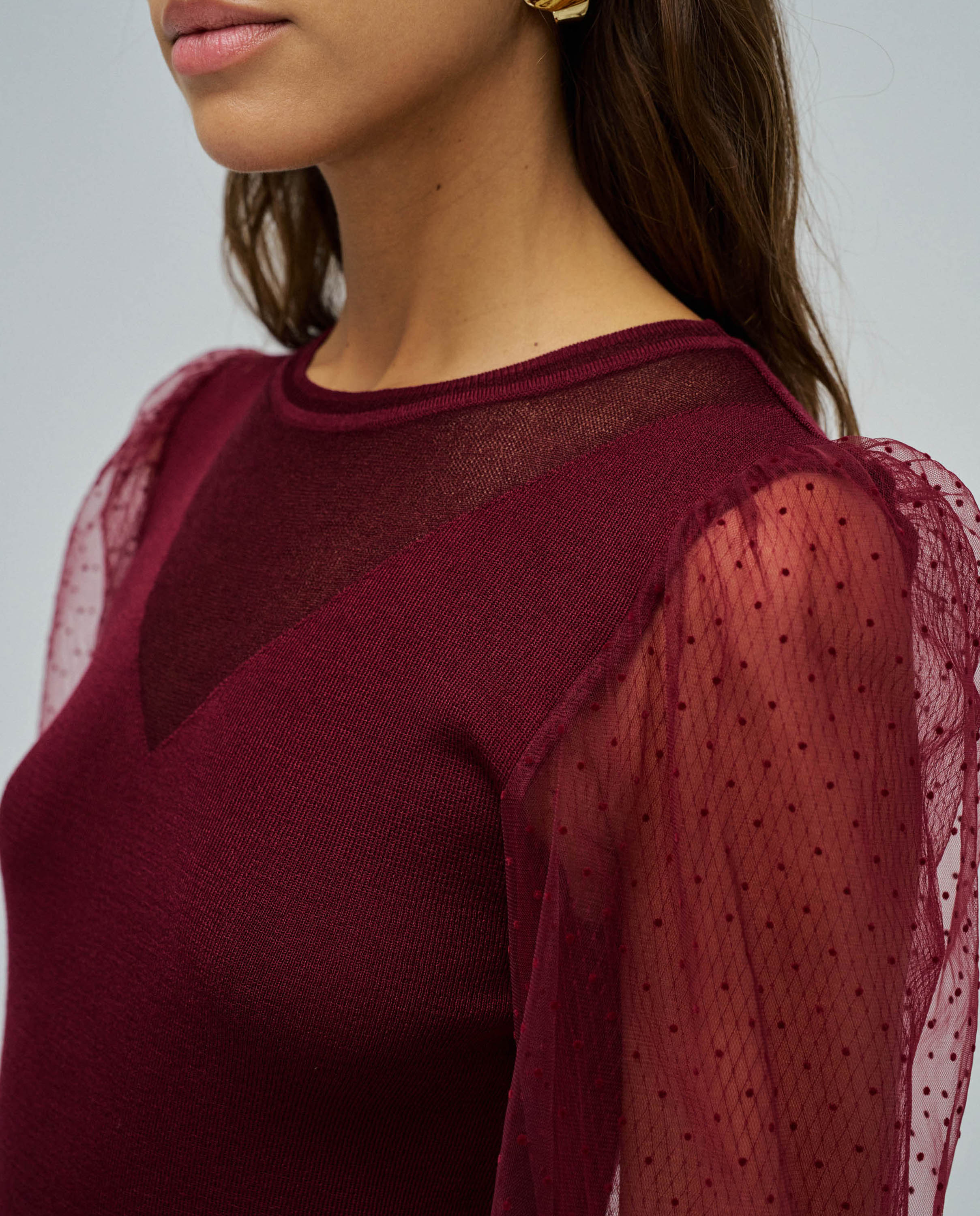 T-shirt de Malha com Tule Vermelho-4
