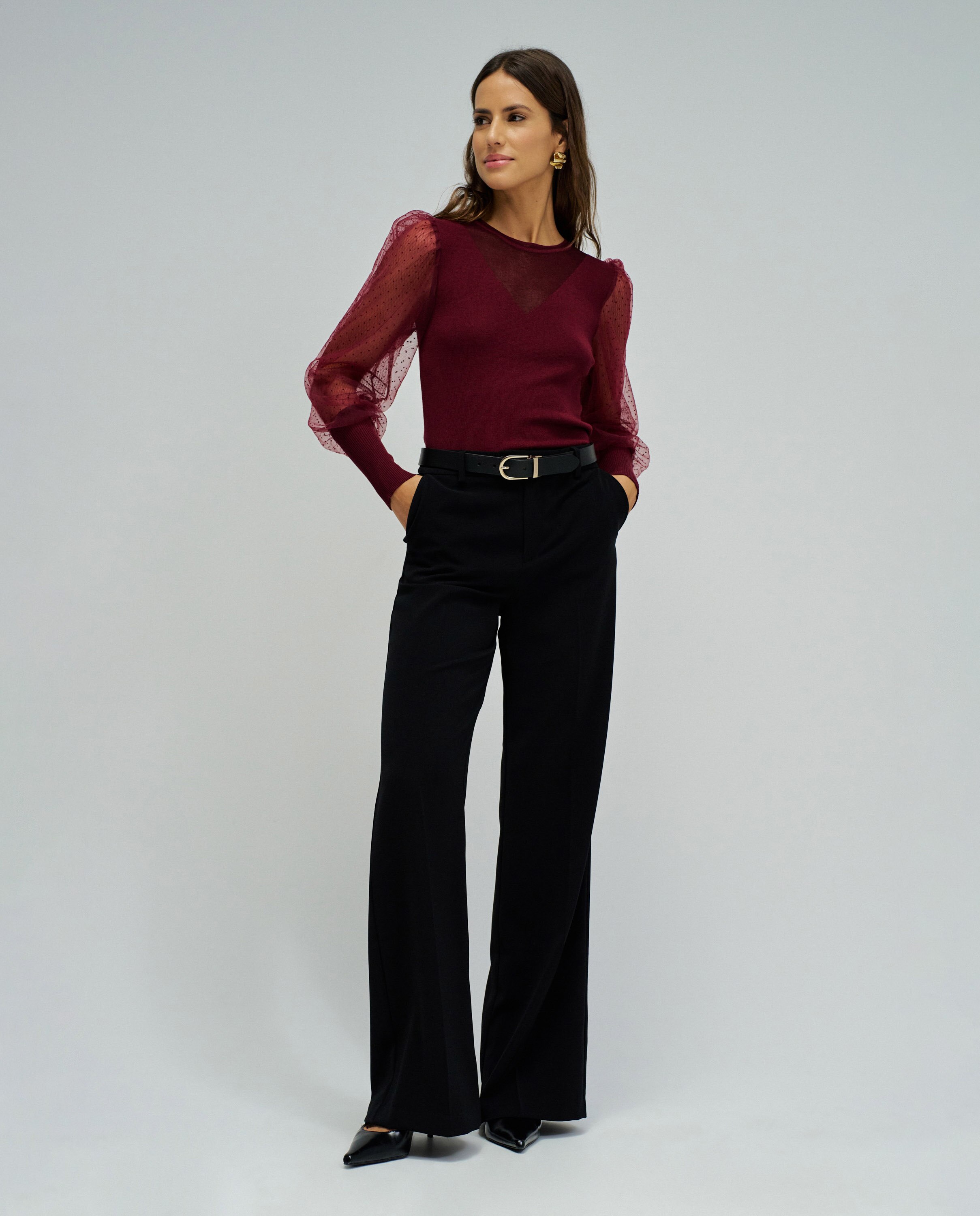 T-shirt de Malha com Tule Vermelho-5
