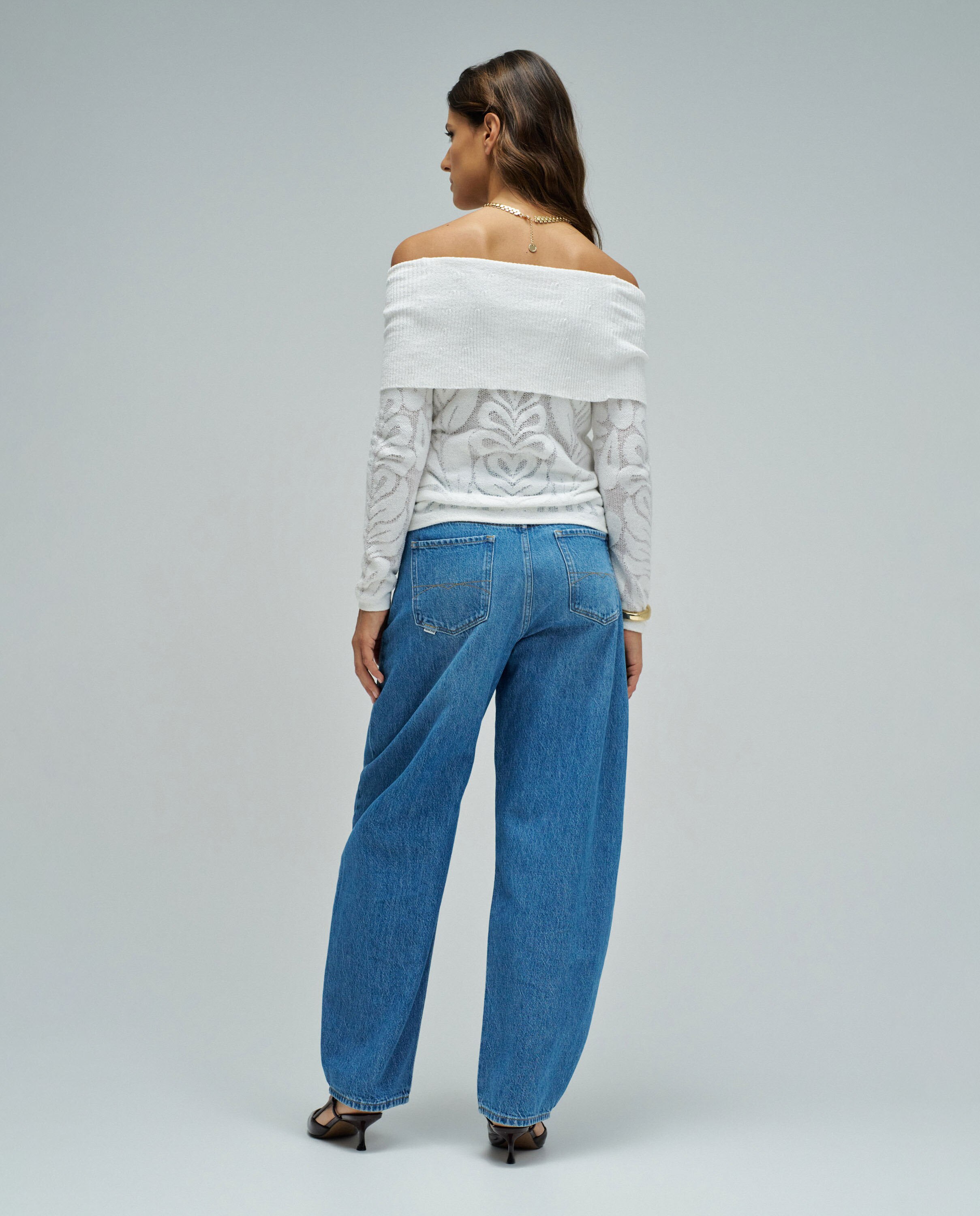 T-shirt de Malha com Jacquard Branco-3