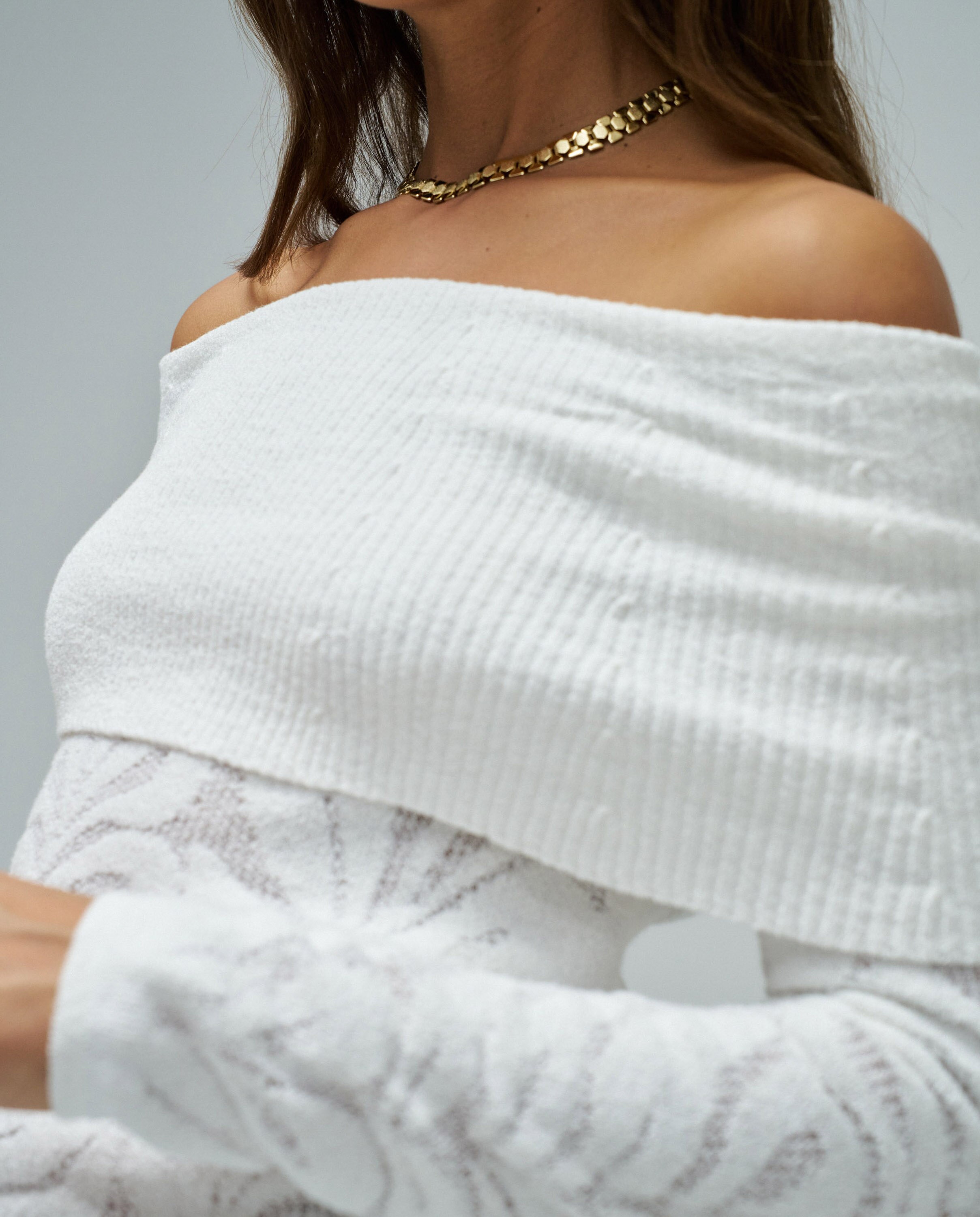 T-shirt de Malha com Jacquard Branco-4