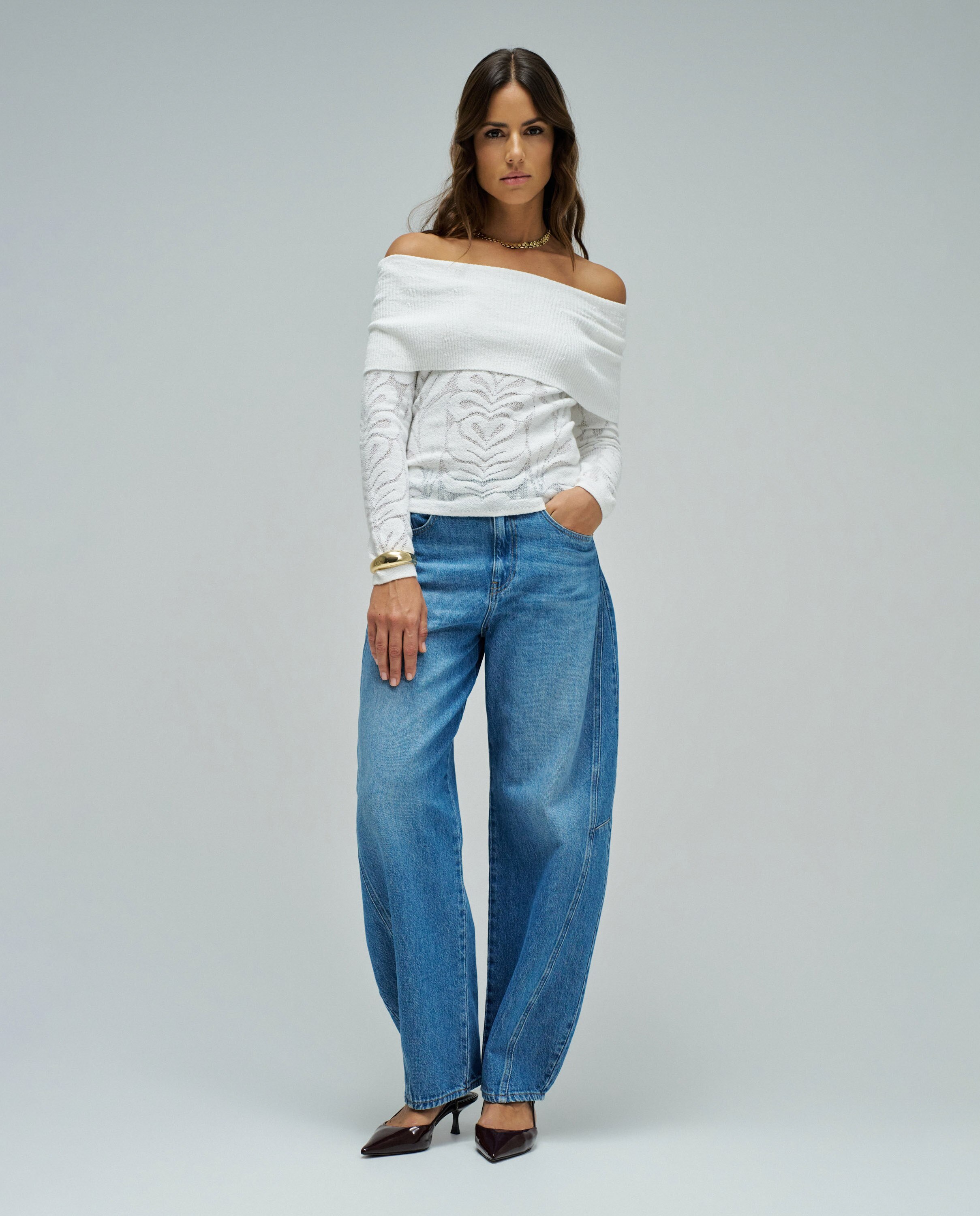 T-shirt de Malha com Jacquard Branco-5