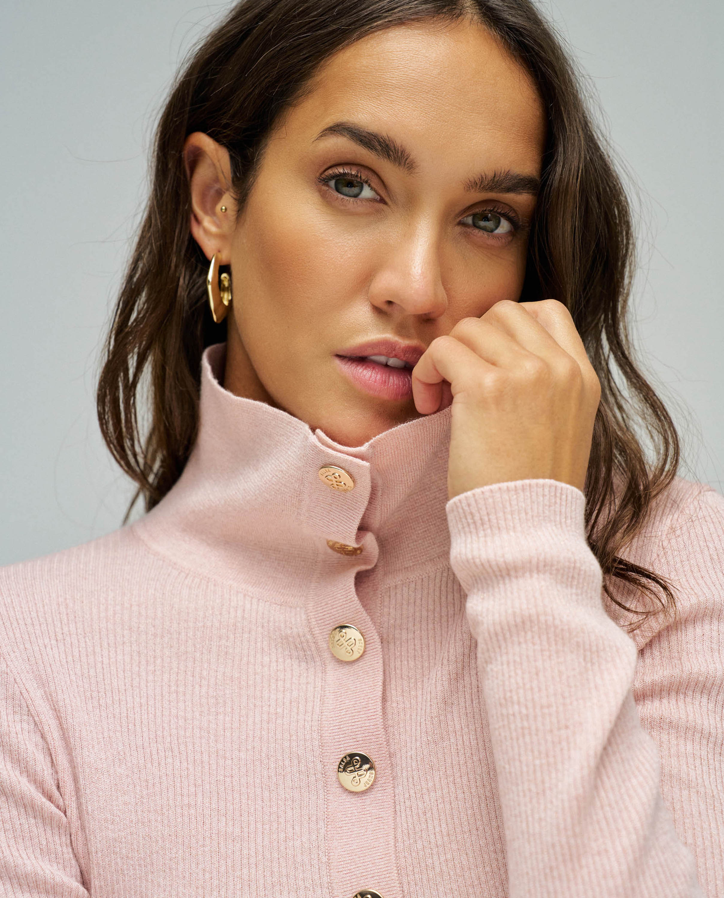 Polo com Botões Dourados Rosa-claro-4