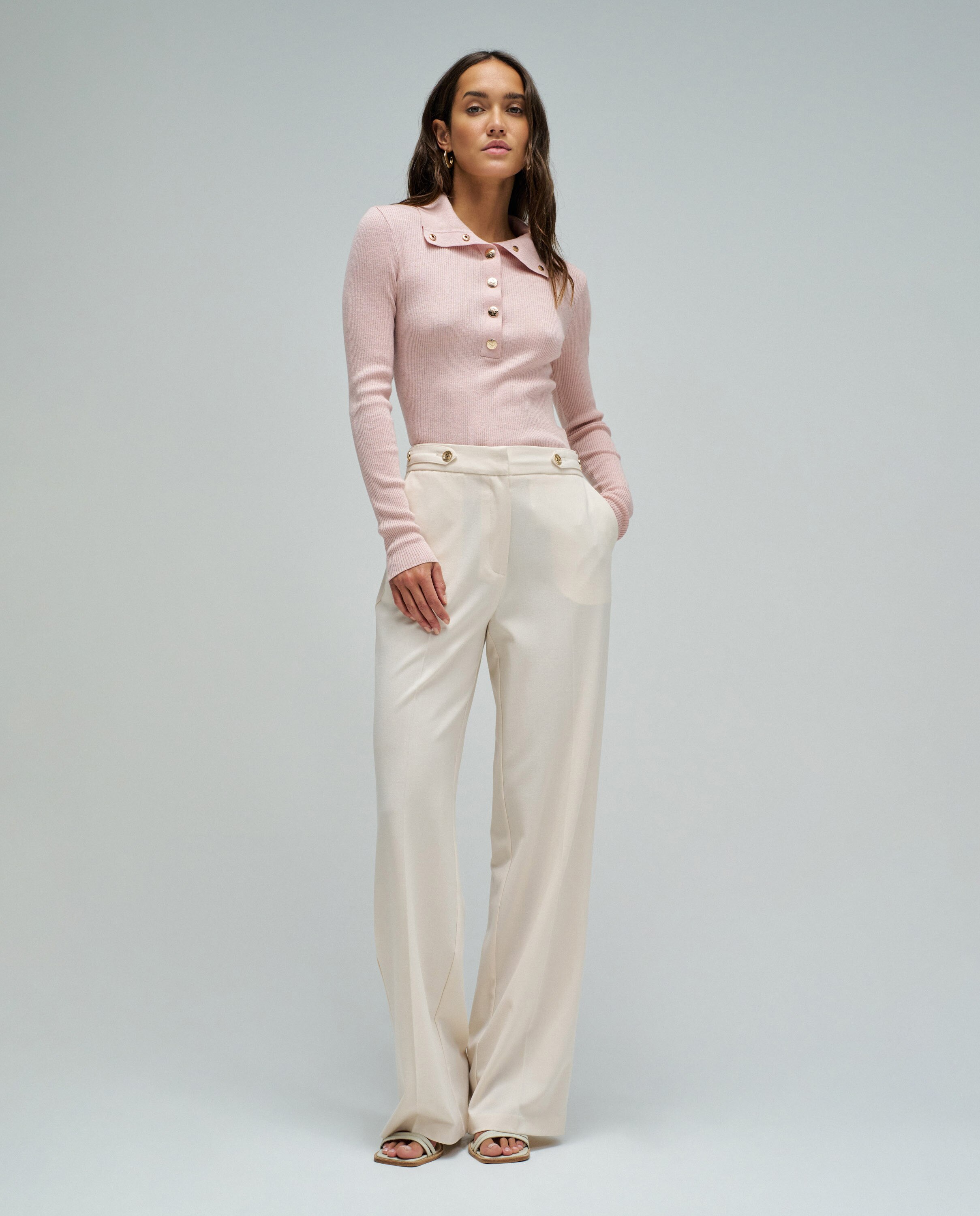 Polo com Botões Dourados Rosa-claro-5