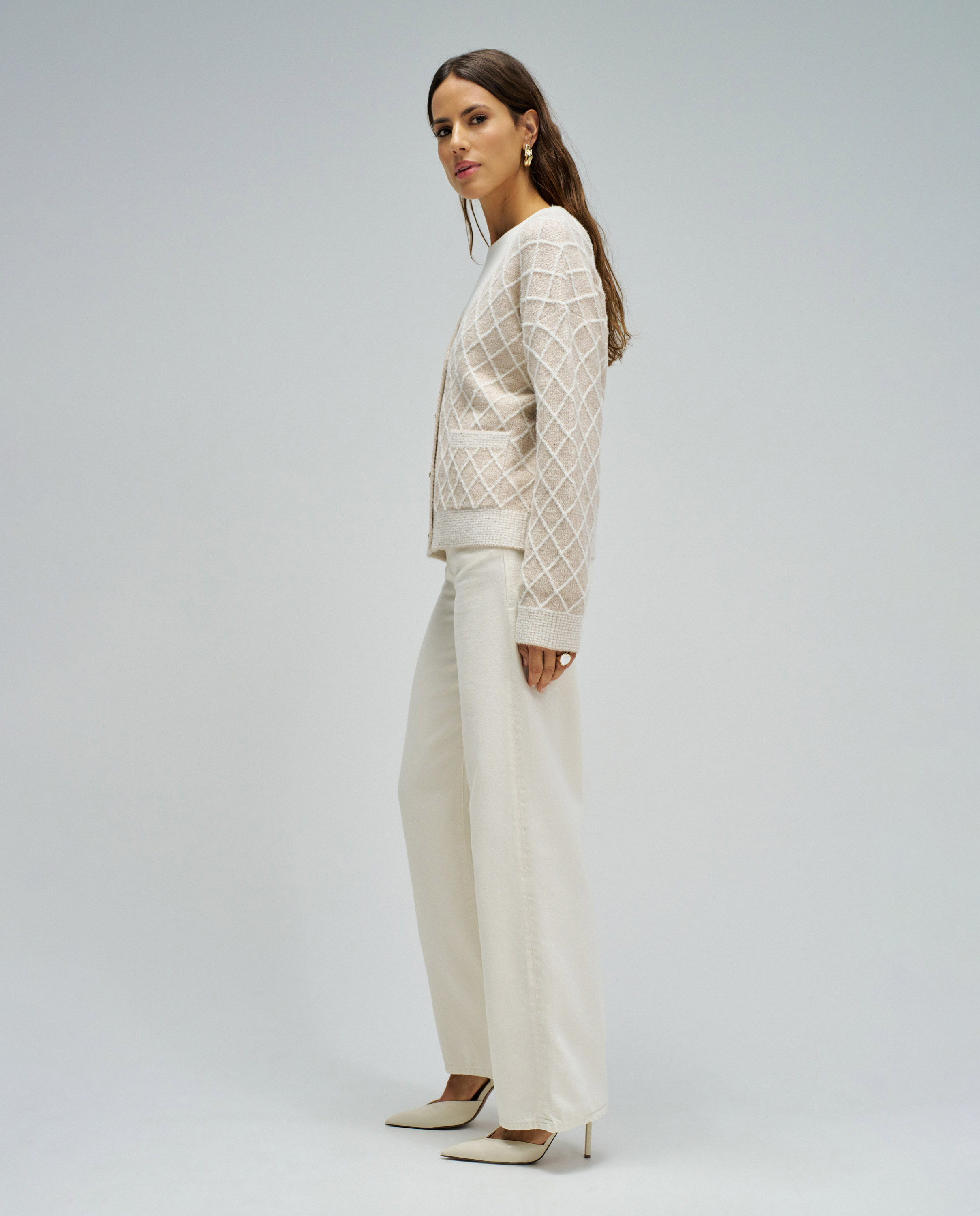 Cardigan com Jacquard e Lurex Natural-2