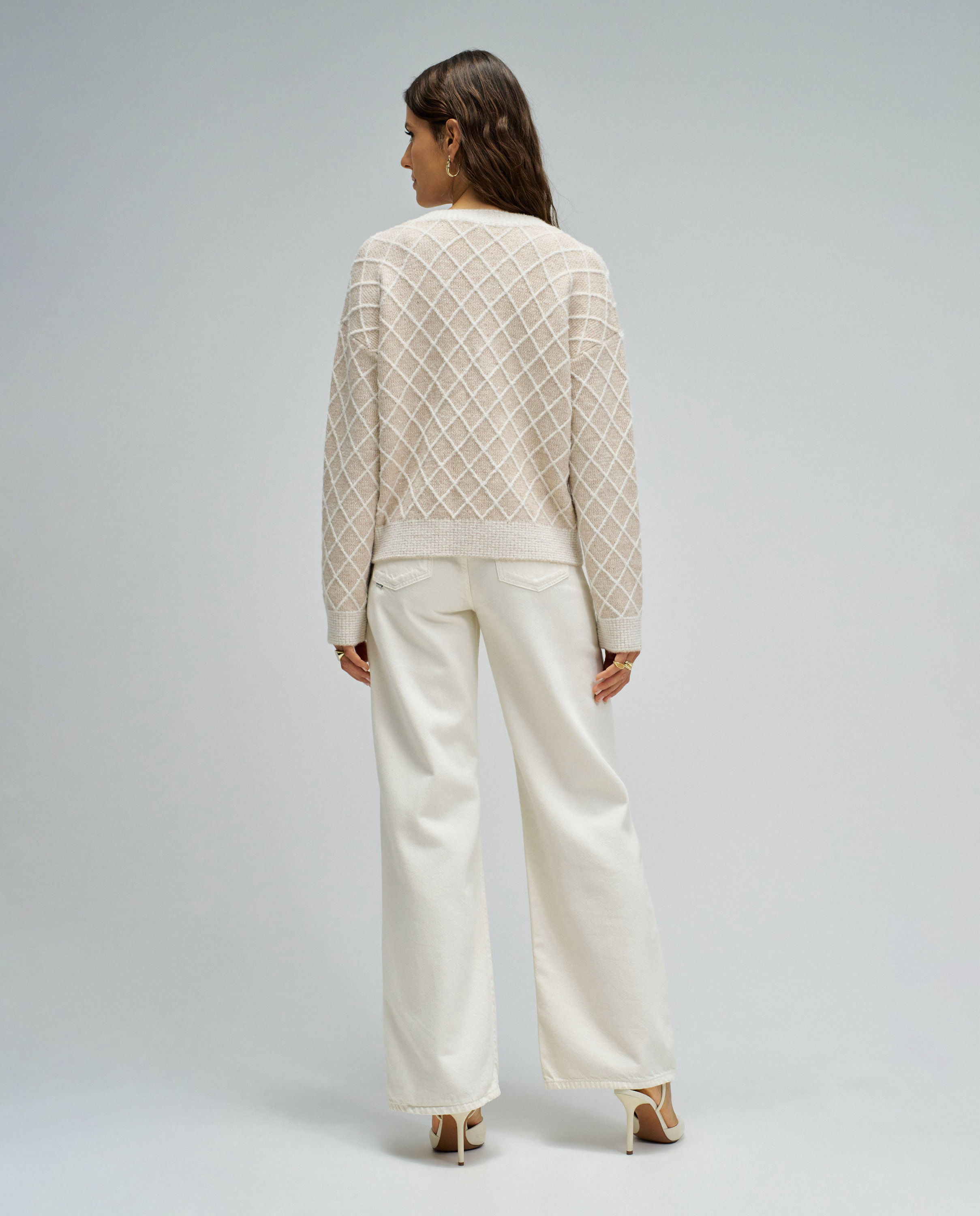 Cardigan com Jacquard e Lurex Natural-3