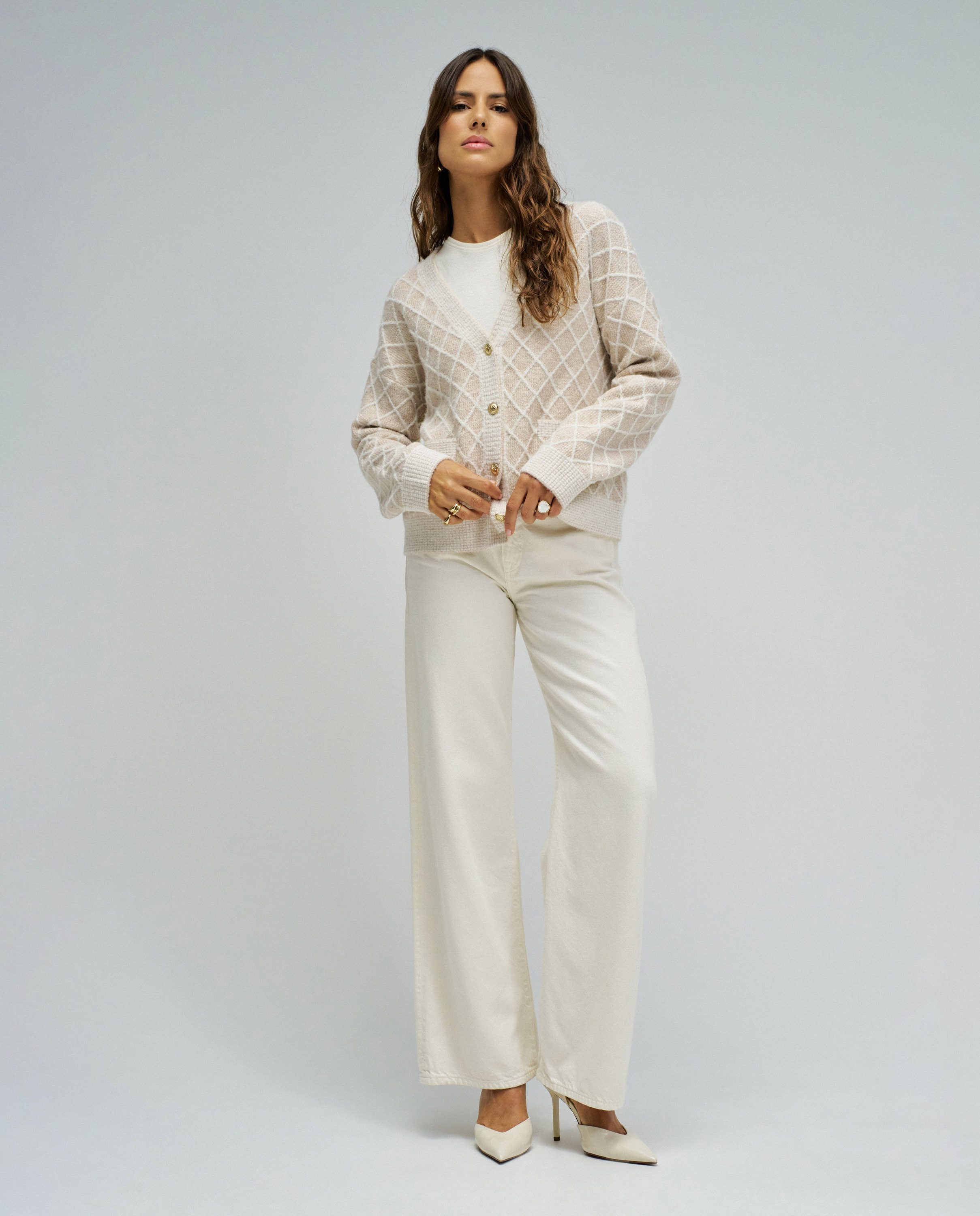 Cardigan com Jacquard e Lurex Natural-5