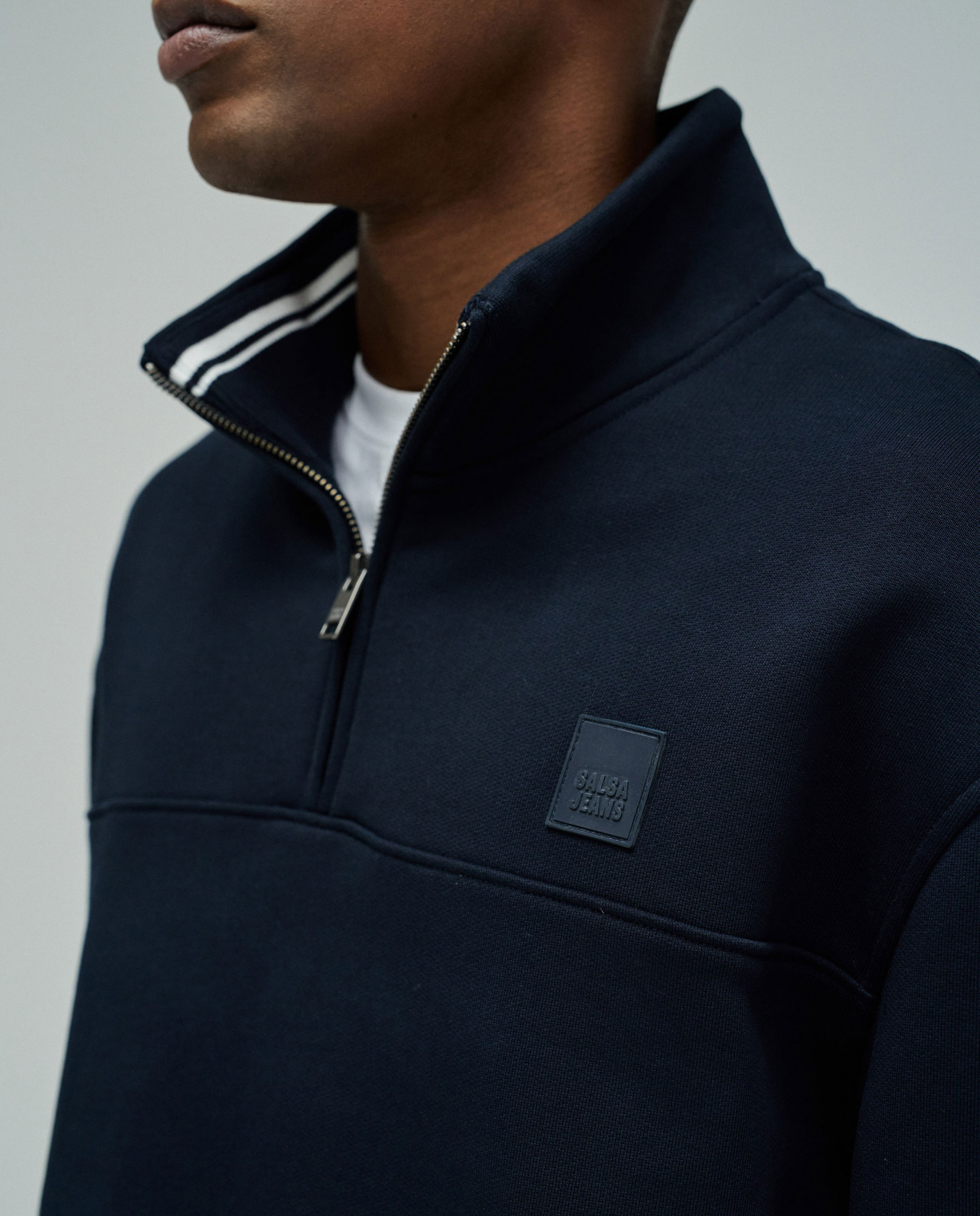 Sweatshirt sem Capuz com Meio Fecho Azul-escuro-4