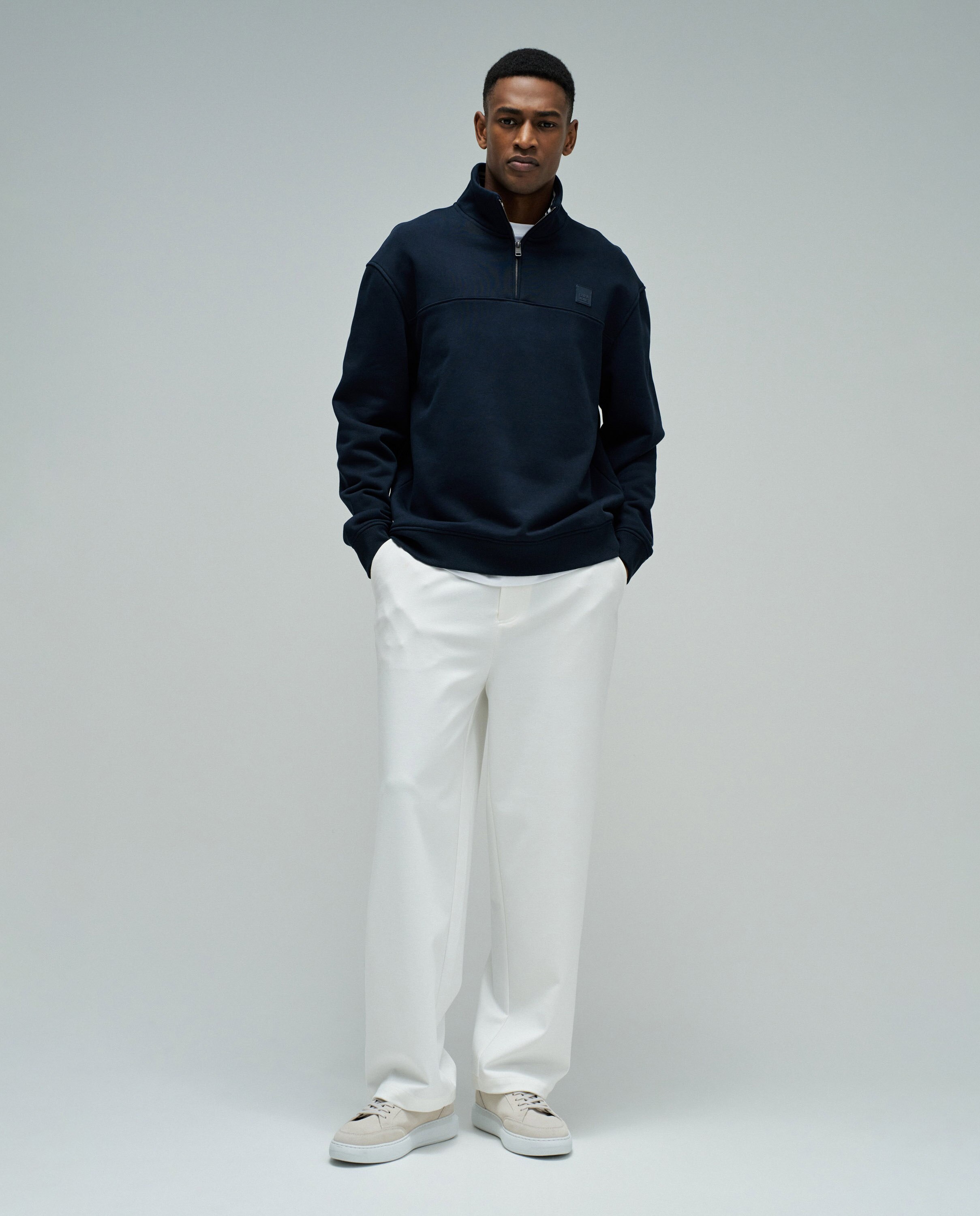 Sweatshirt sem Capuz com Meio Fecho Azul-escuro-5
