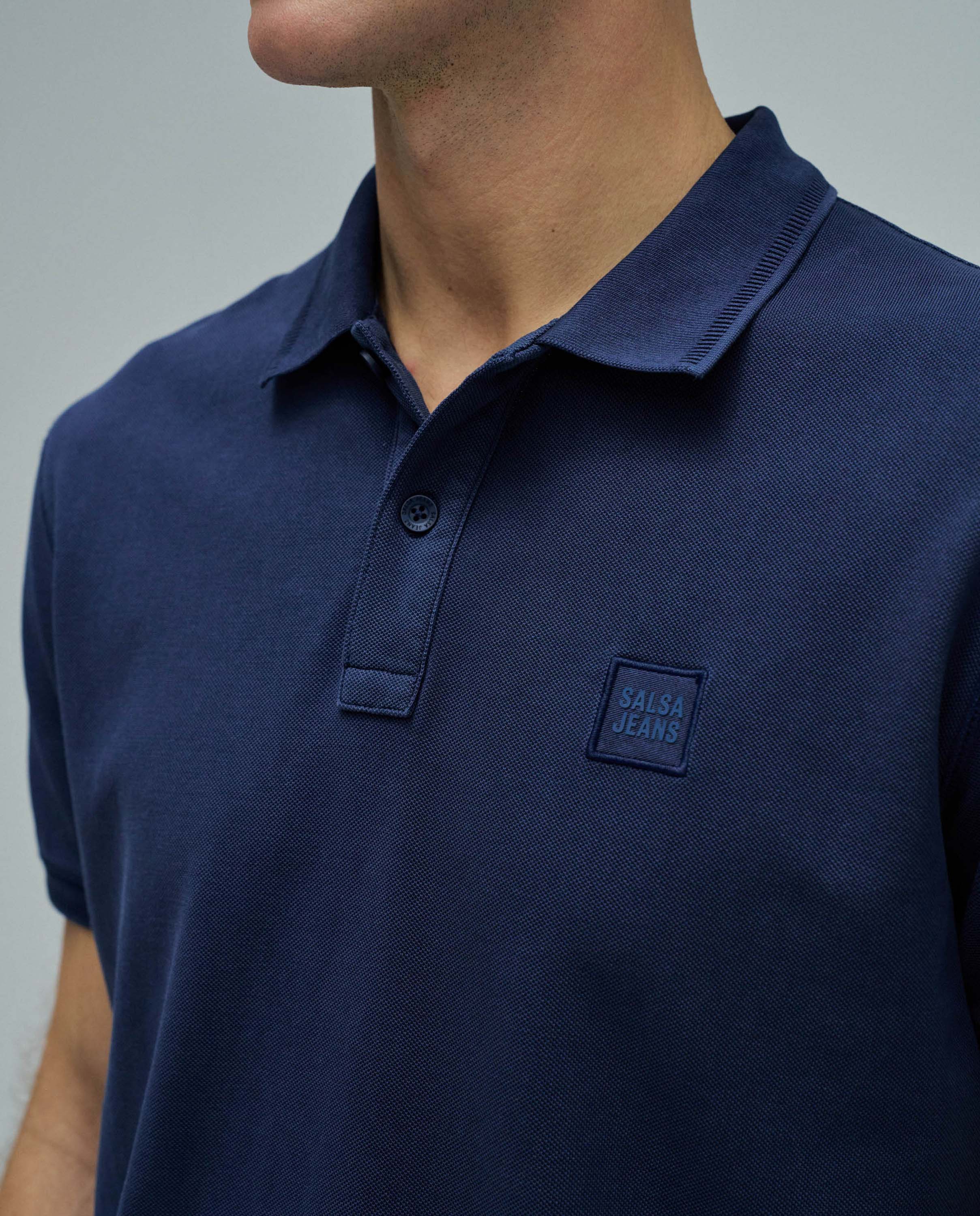 Polo de Manga Curta com Branding Azul-4