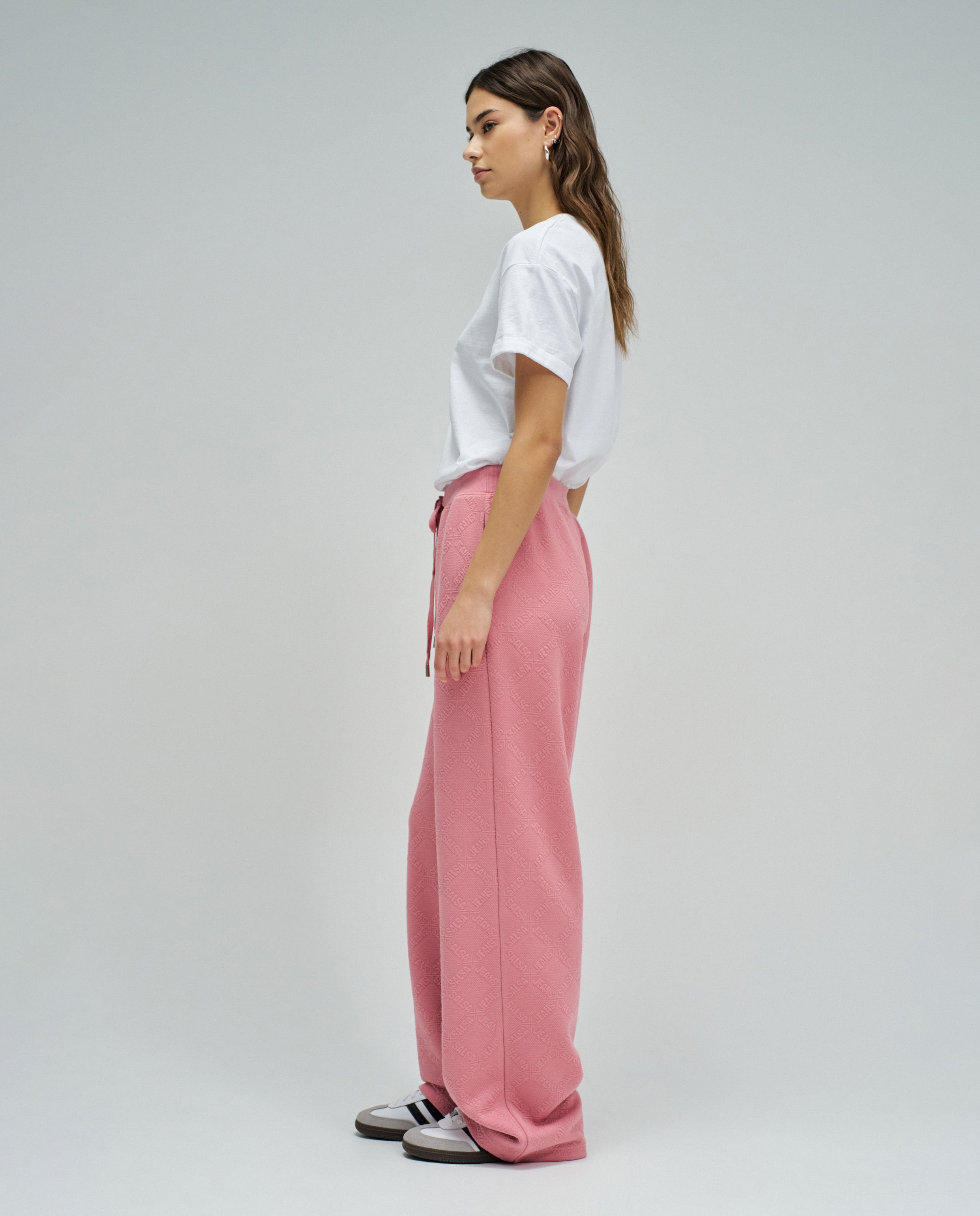 Calças Joggers em Jacquard Rosa-2