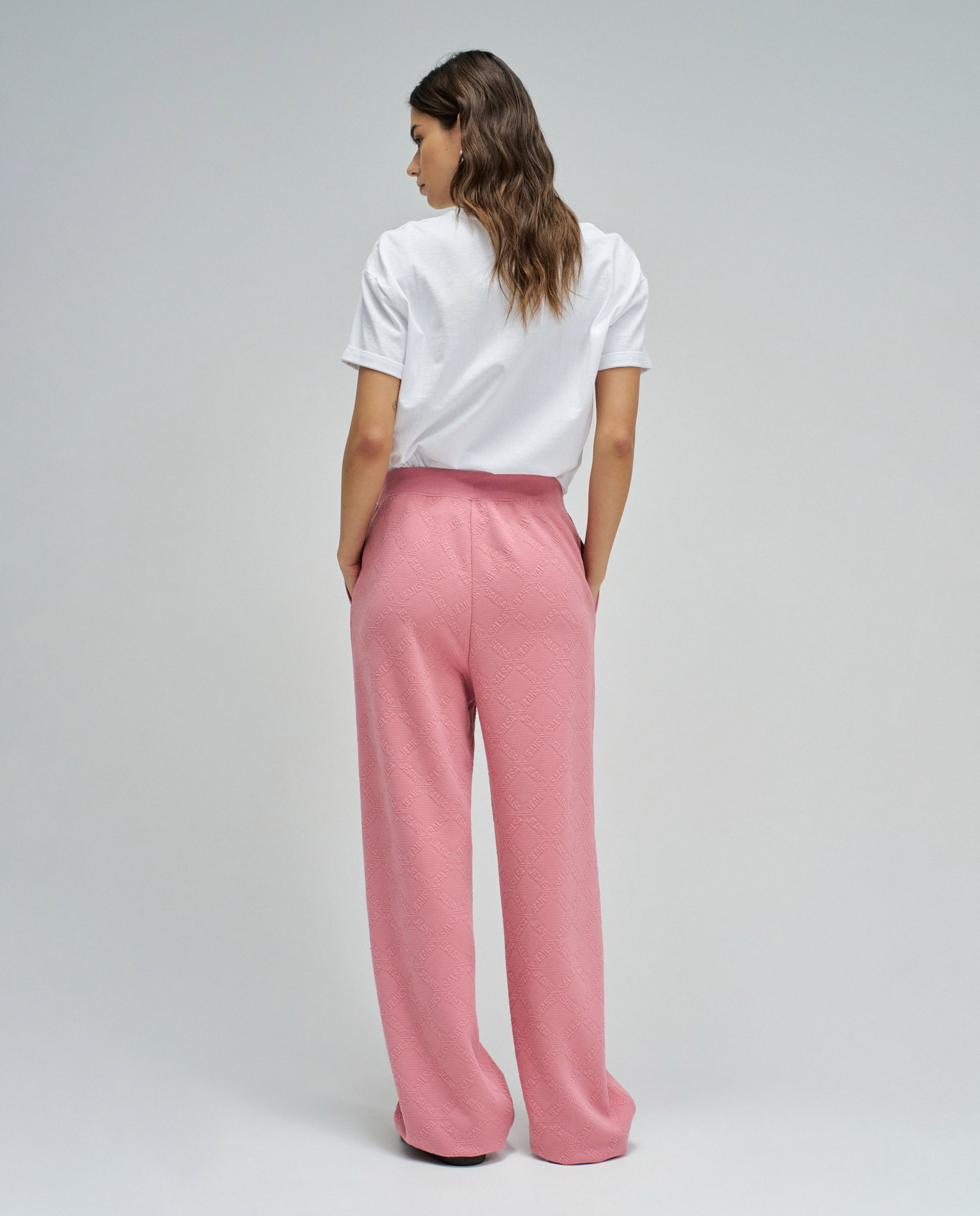 Calças Joggers em Jacquard Rosa-3