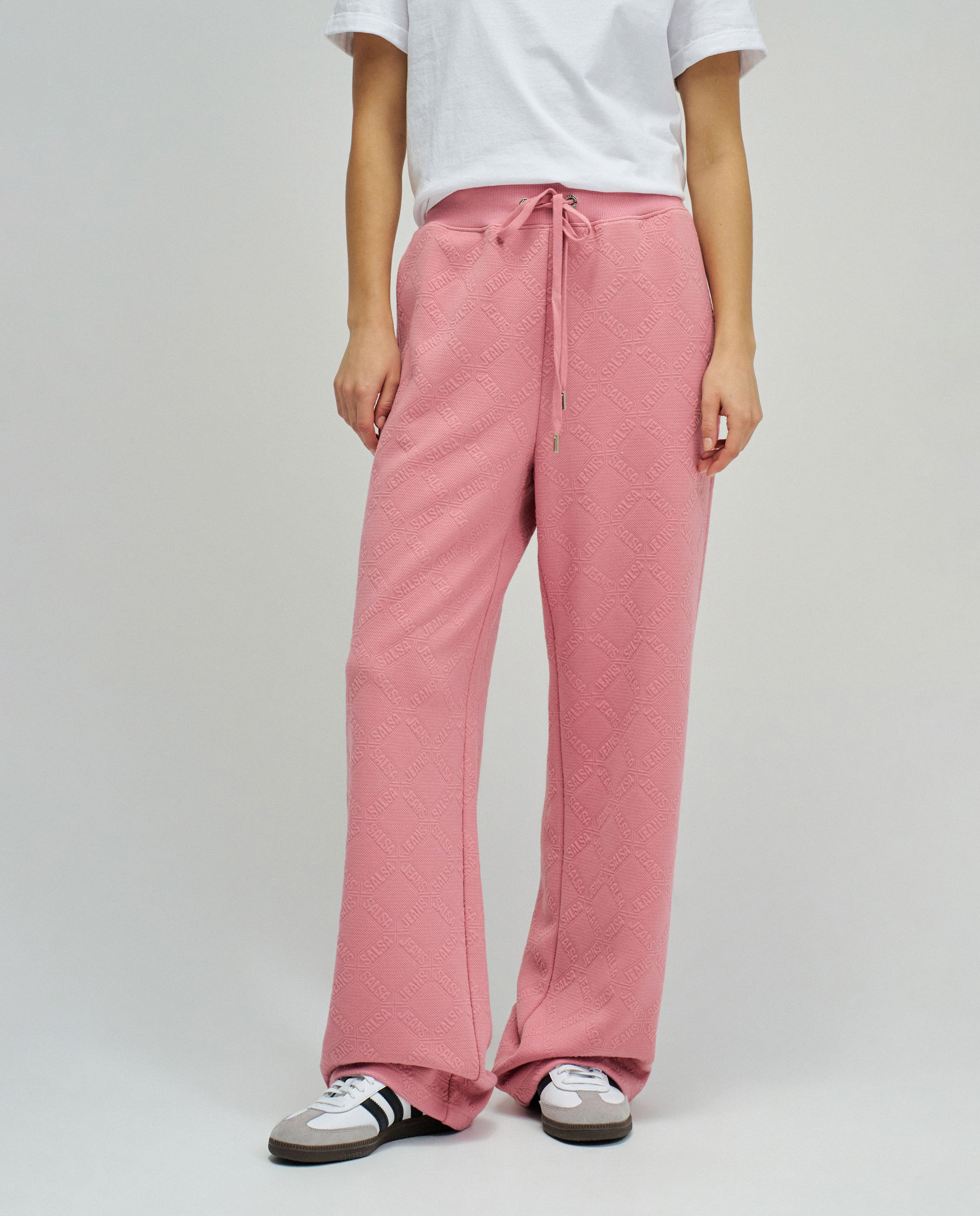 Calças Joggers em Jacquard Rosa-5