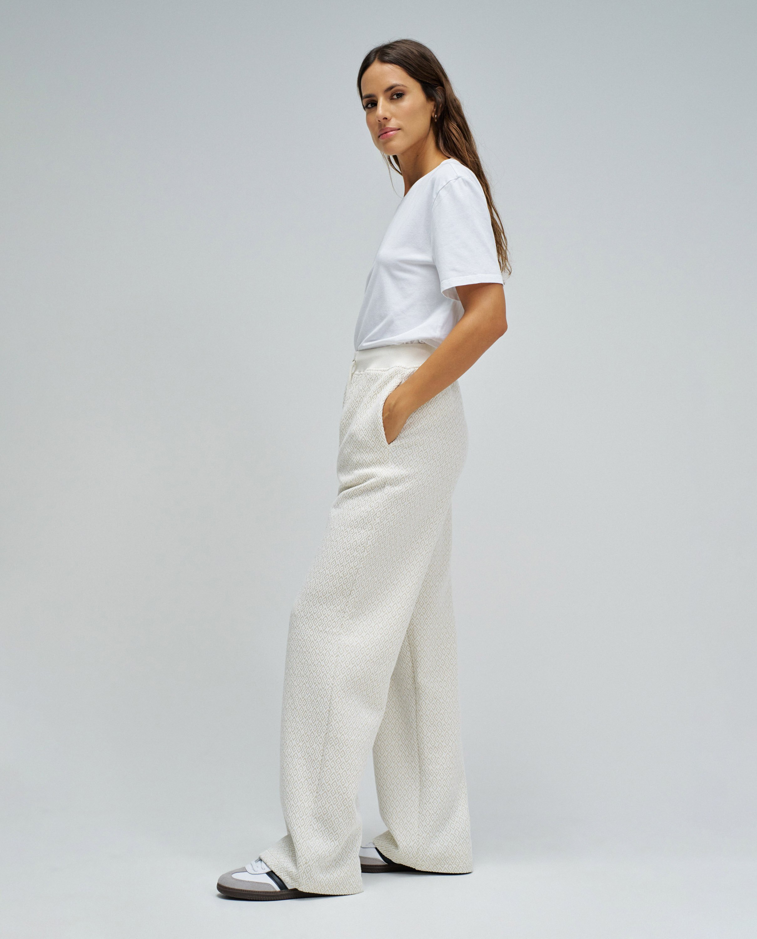 Calças Joggers em Jacquard e Lurex Natural-2