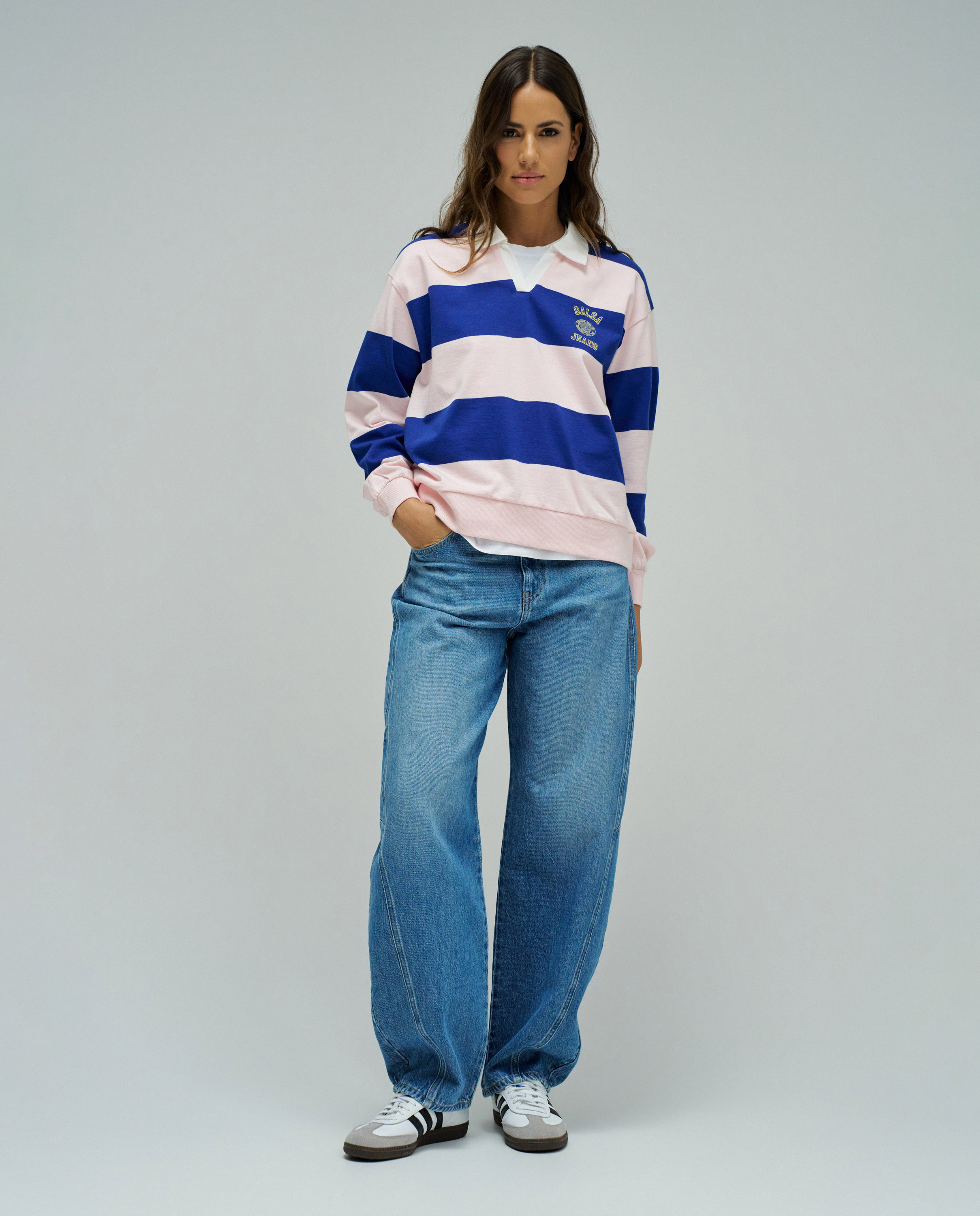 Polo Às Riscas Rosa-5